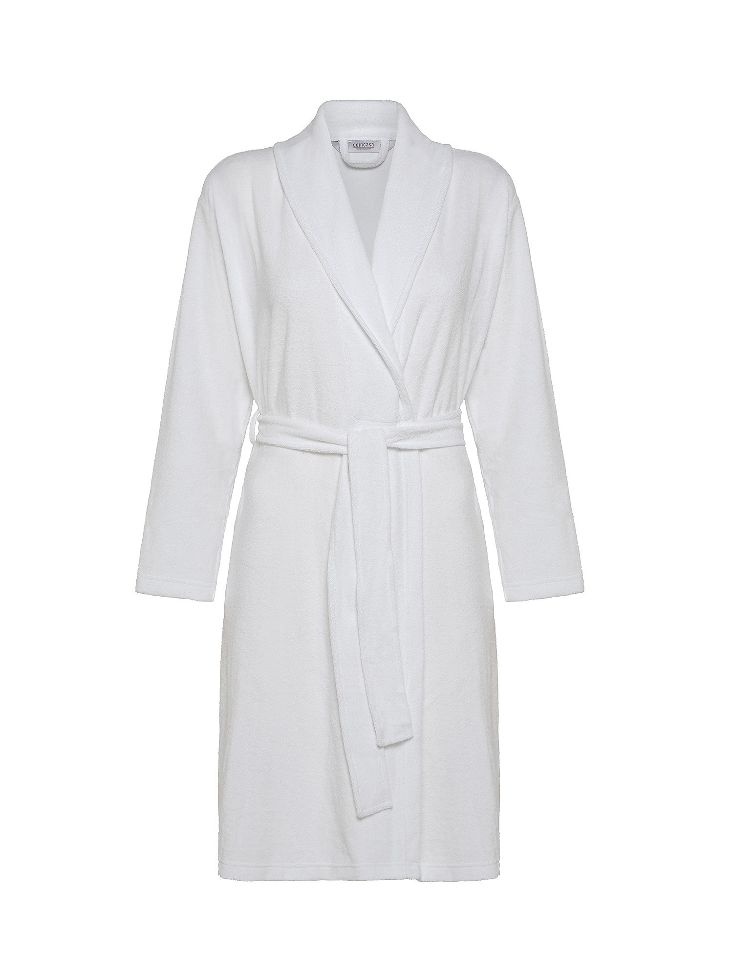Short bathrobe in solid color micro terry, White, large image number 0