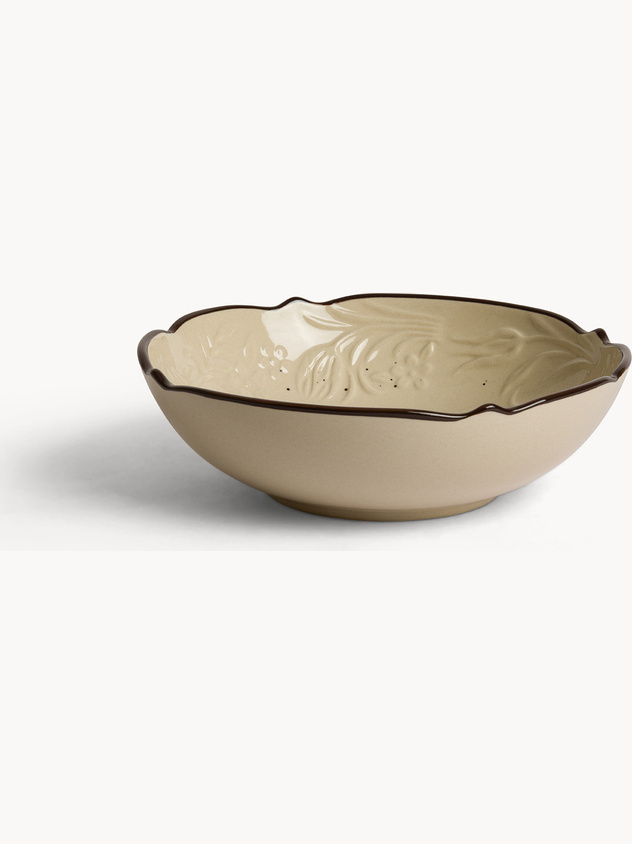 Piatto fondo in stoneware con filo marrone