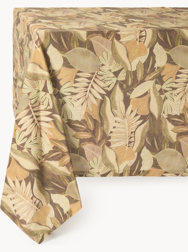 Cotton panama tablecloth with foliage print