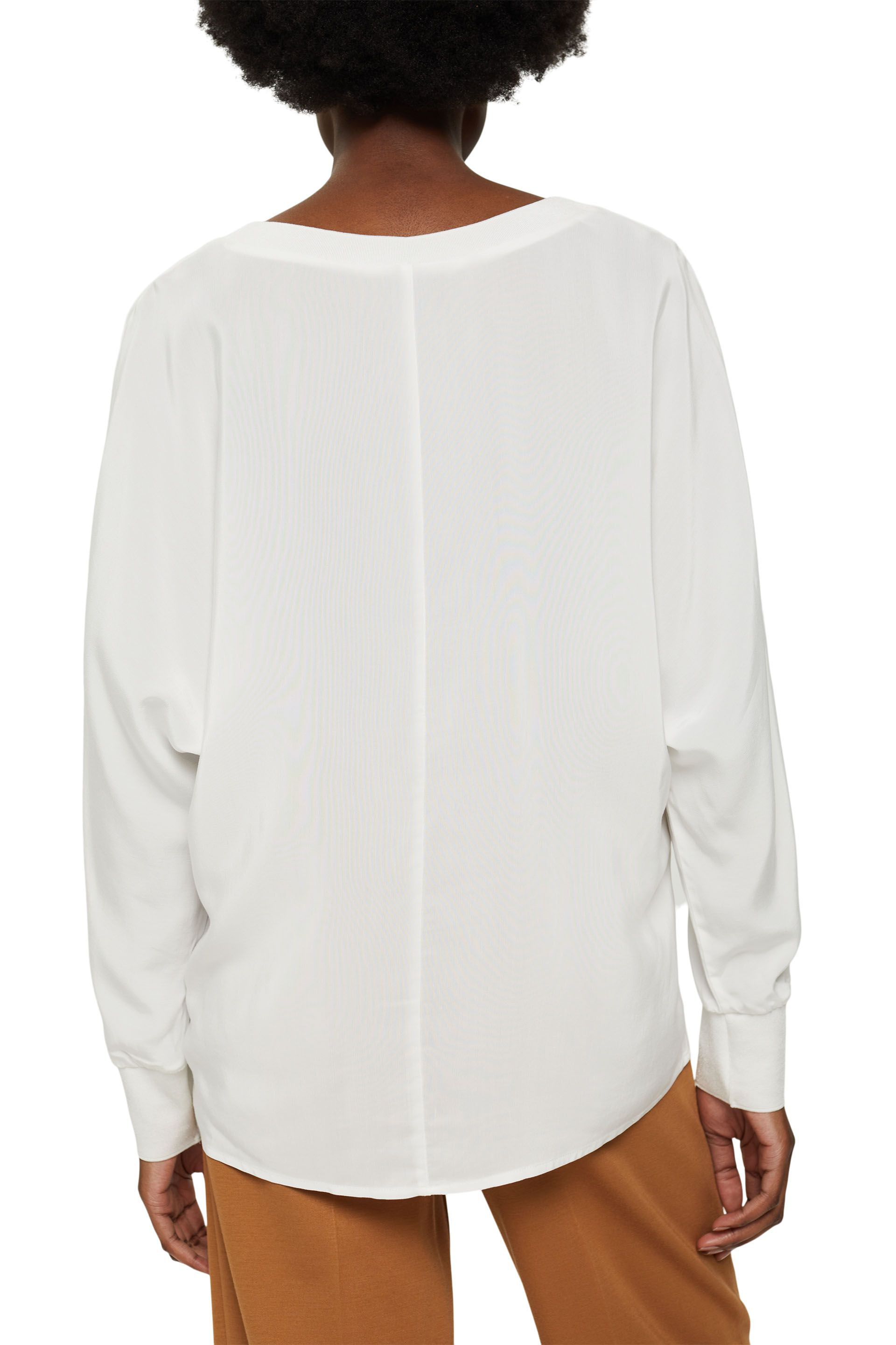 Blouse with sporty edges in ribbed knit, White, large image number 2