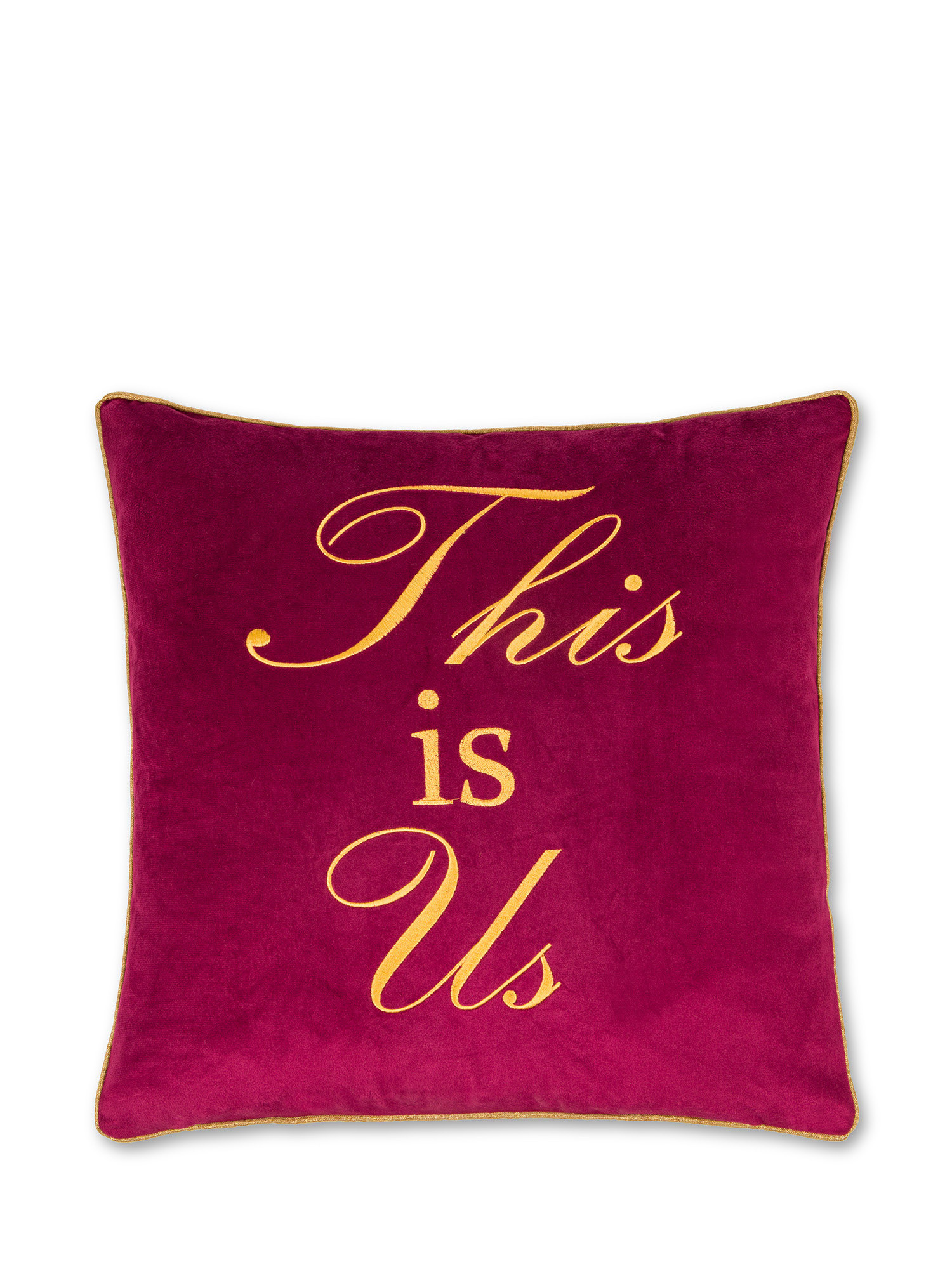 Velvet cushion embroidered with piping 45X45cm, Red Bordeaux, large image number 0