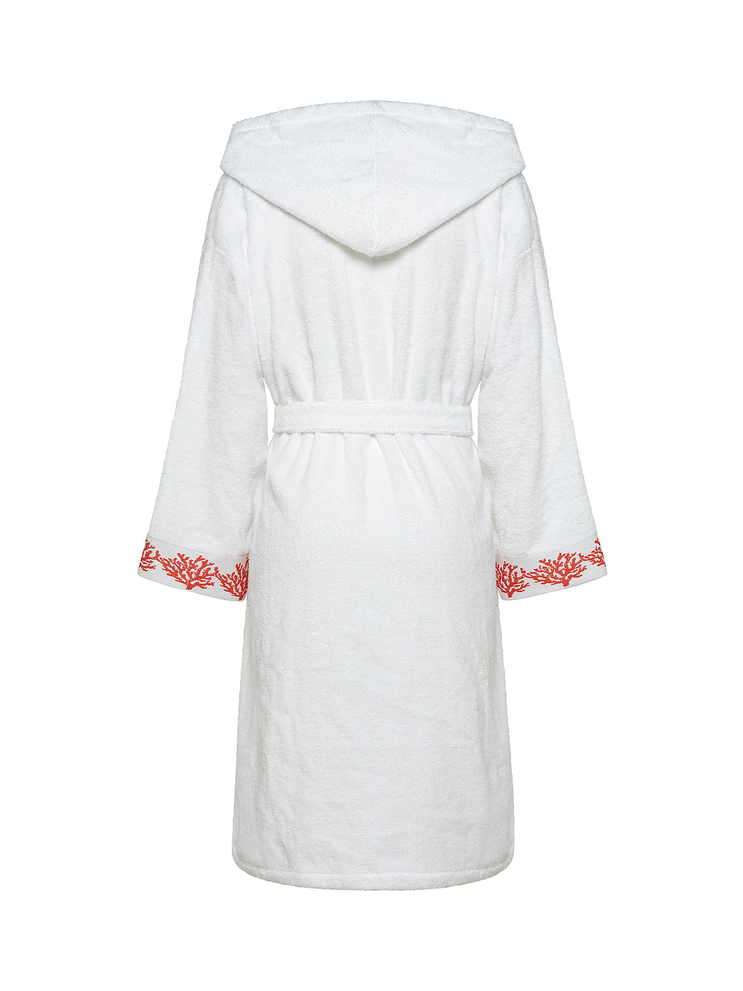 Terry cotton bathrobe with coral embroidery, White, large image number 1