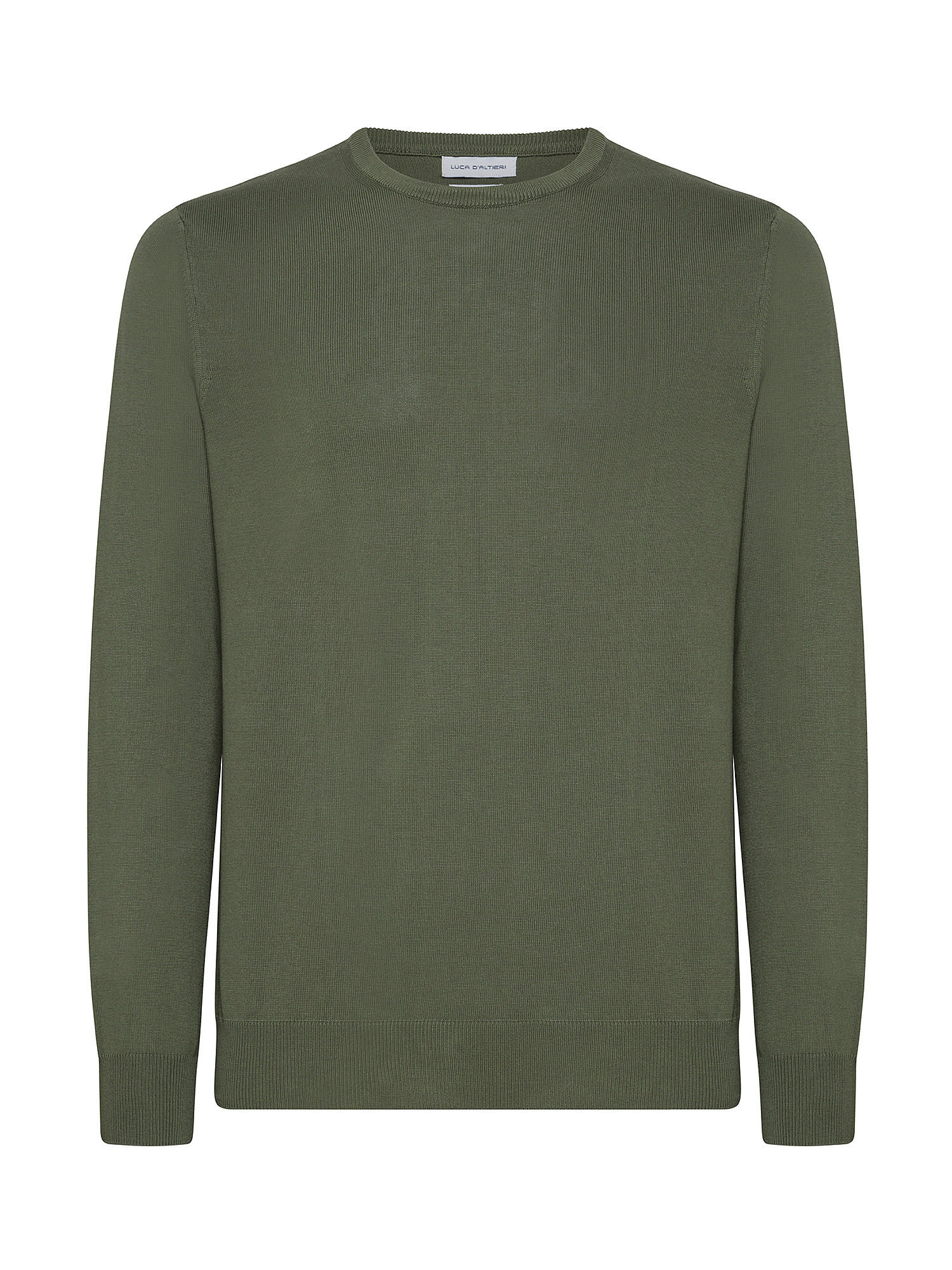 Luca D'Altieri - Crew neck sweater in extrafine pure cotton, Olive Green, large image number 0