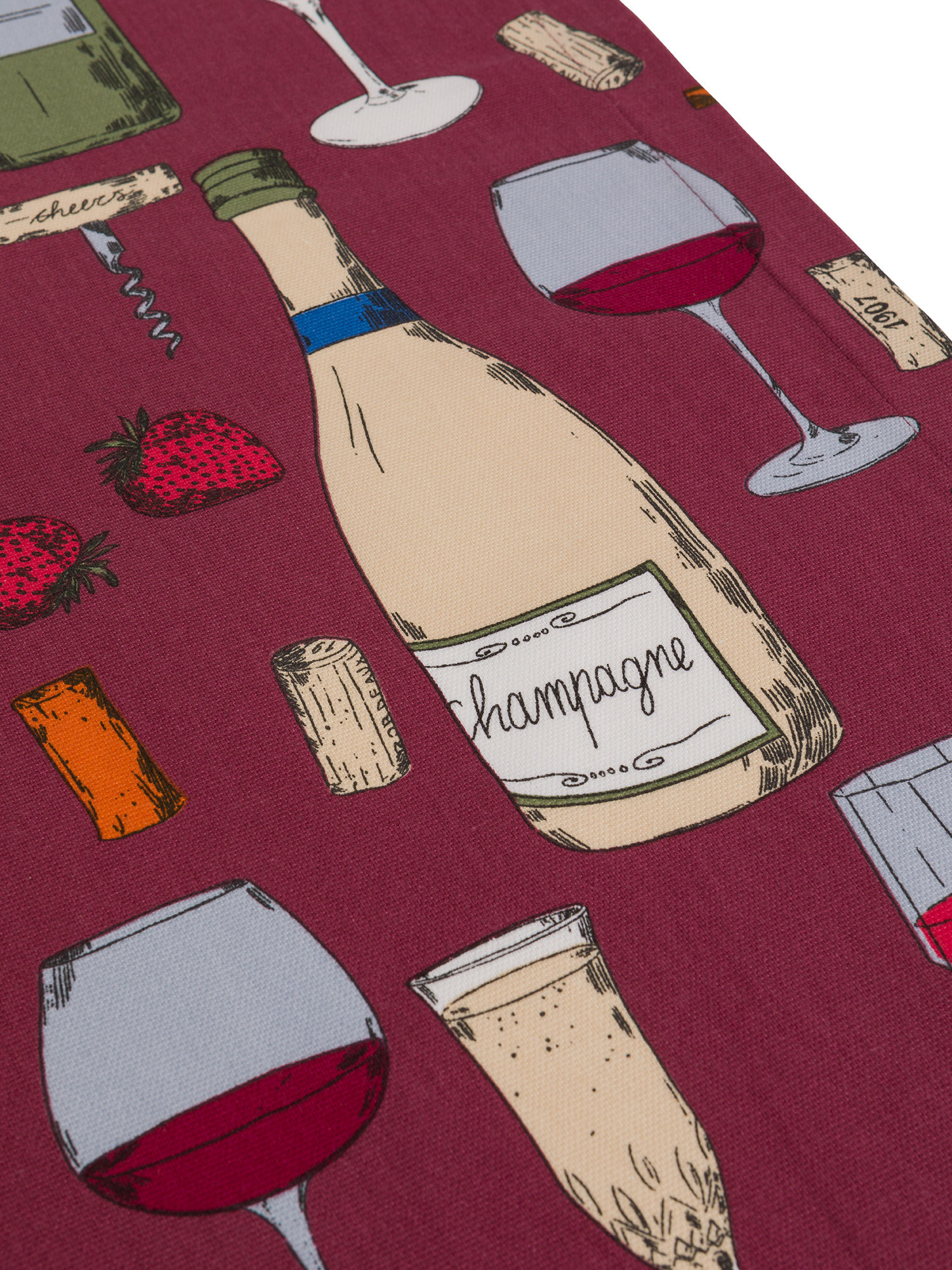 Cotton panama runner with wine print, Dark Red, large image number 1