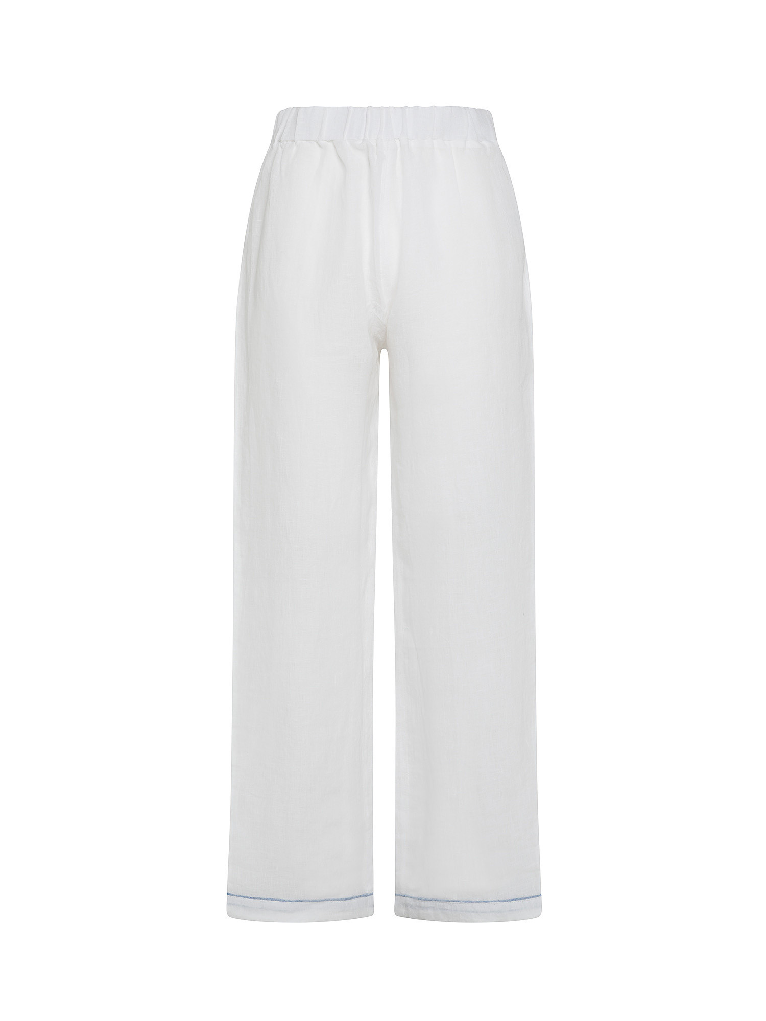Solid color 100% linen pajama trousers, White, large image number 0