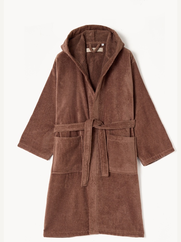 Cotton terry bathrobe with velour finish