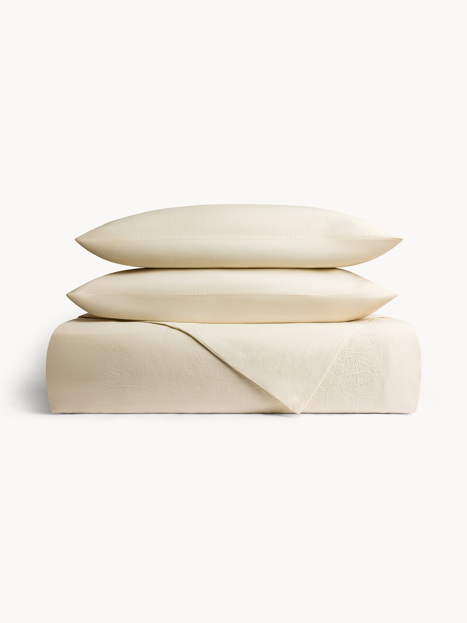 Pure washed cotton pillowcase with embroidery, White, large image number 1