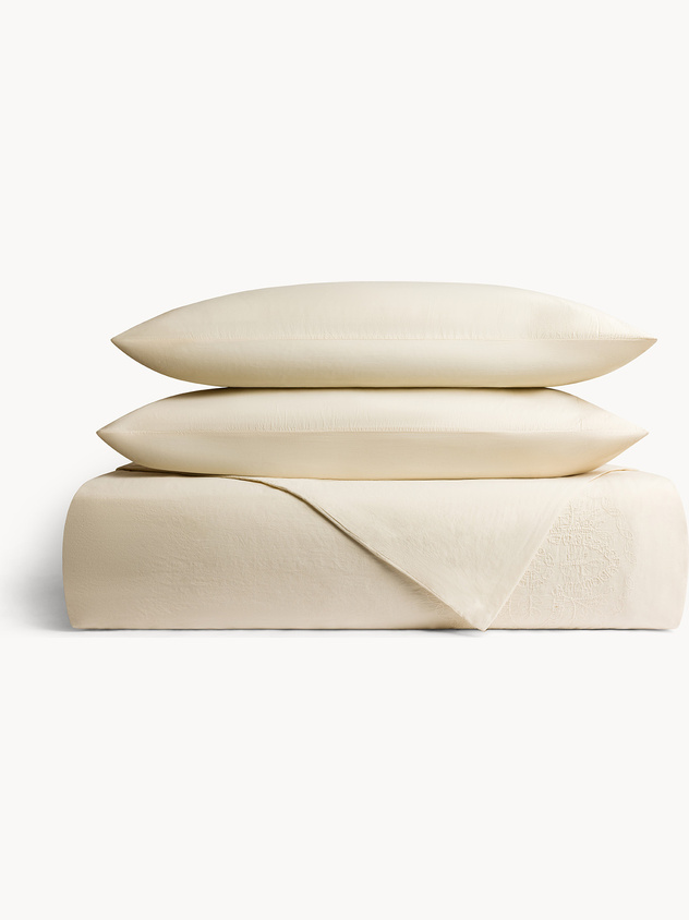 Embroidered washed cotton duvet cover