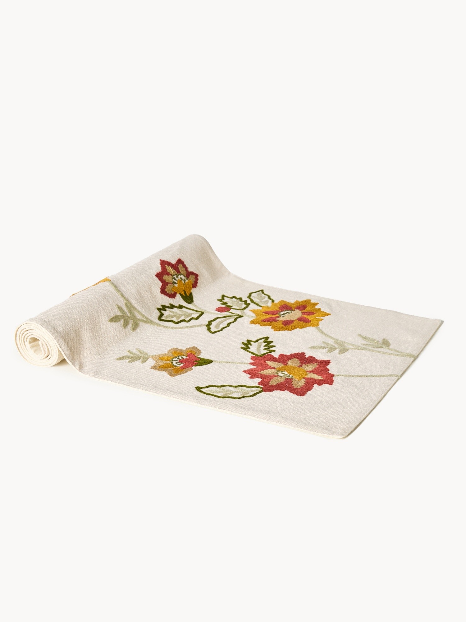 Embroidered floral cotton table runner, Multicolor, large image number 0