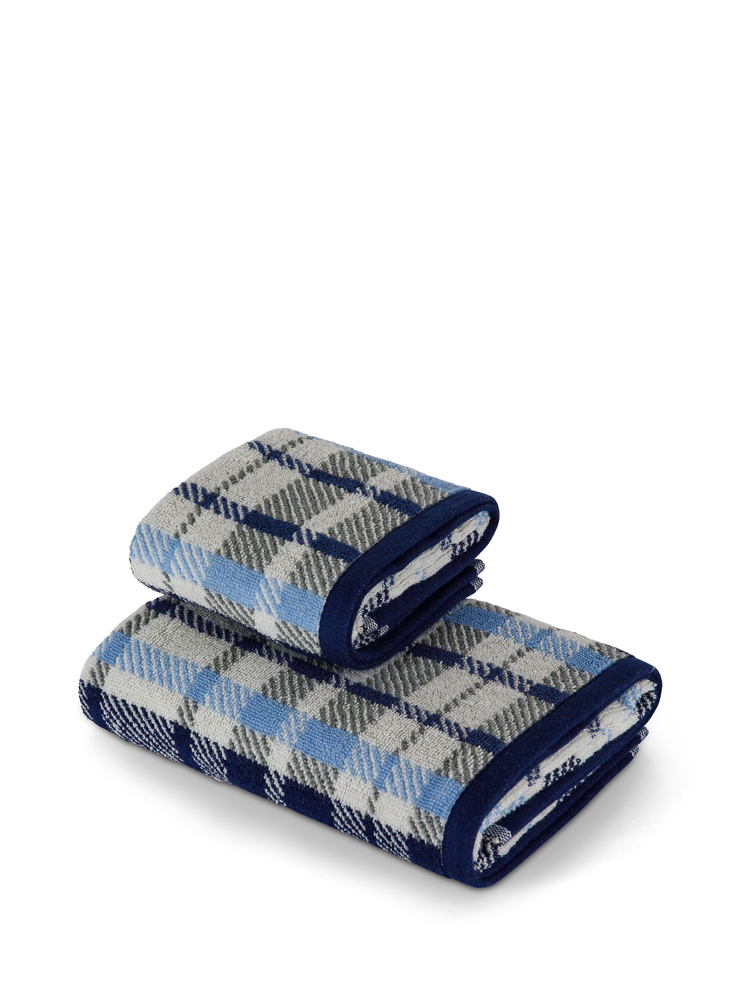 Asciugamano cotone jacquard motivo tartan, Blu, large