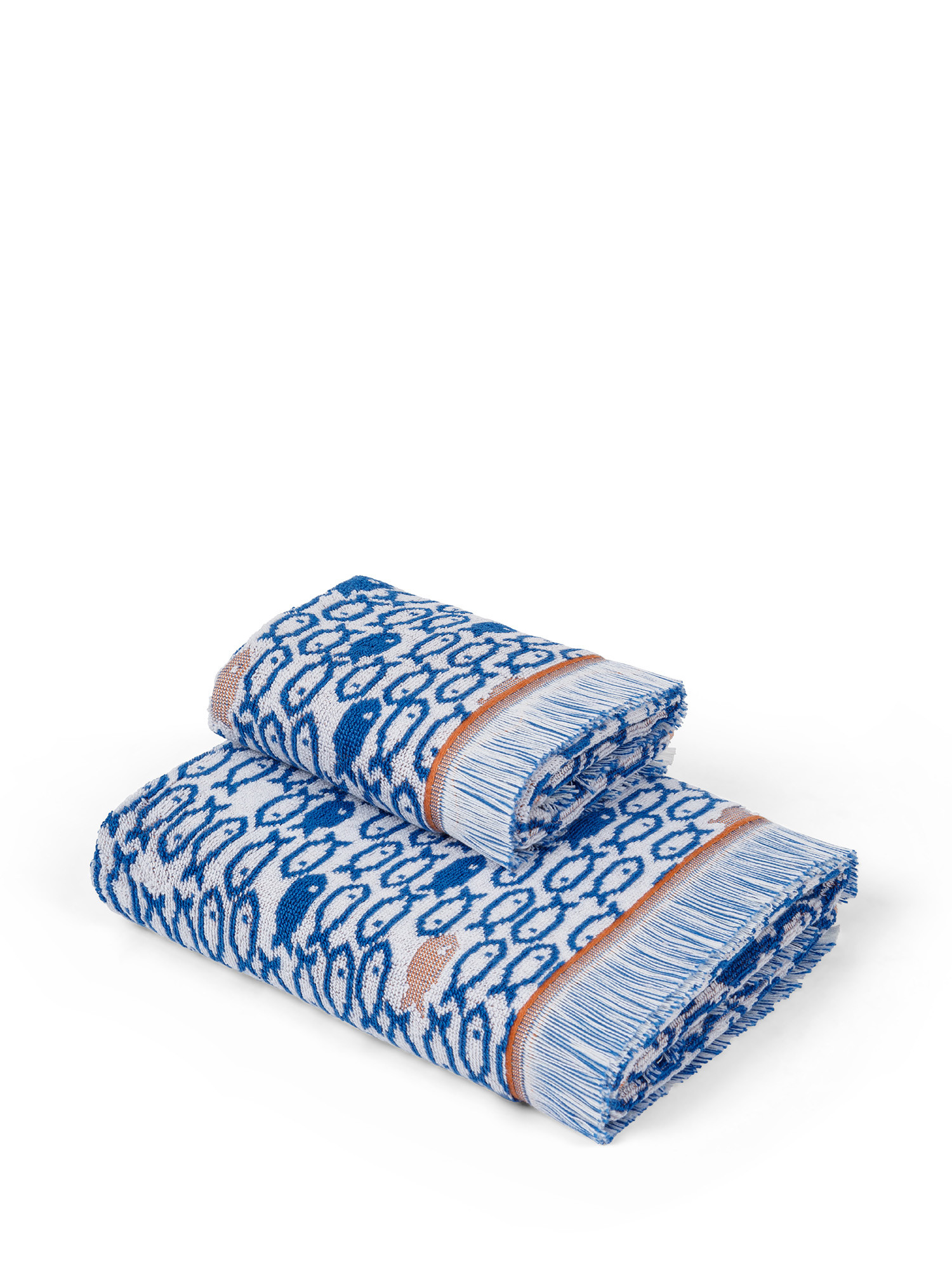 Cotton terry towel with fish motif, Blue, large image number 0