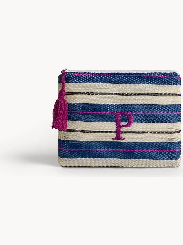 Clutch with letter embroidery and tassel