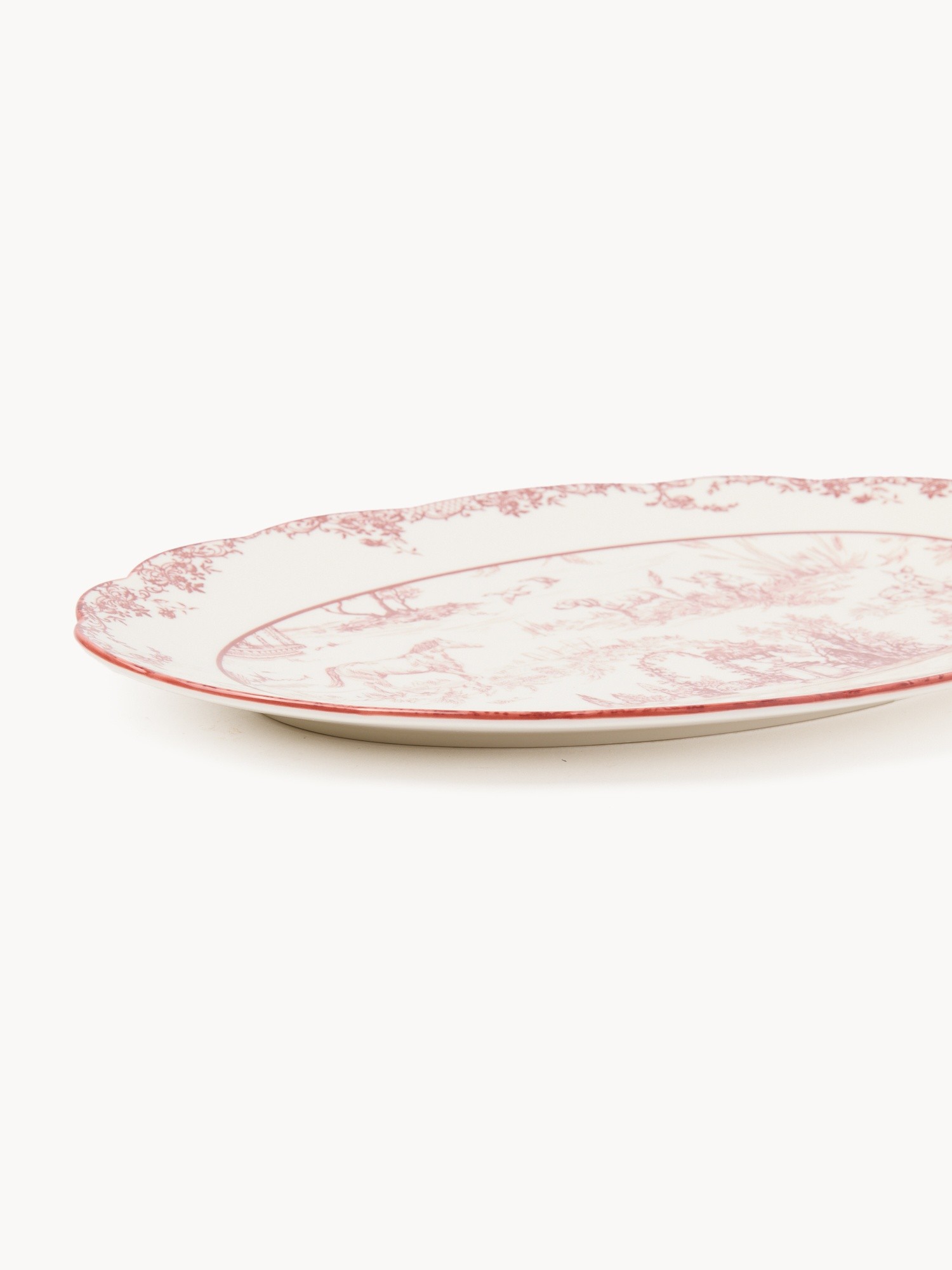 Porcelain serving platter Toile de Jouy pattern porcelain, Bianco/Rosso, large image number 1