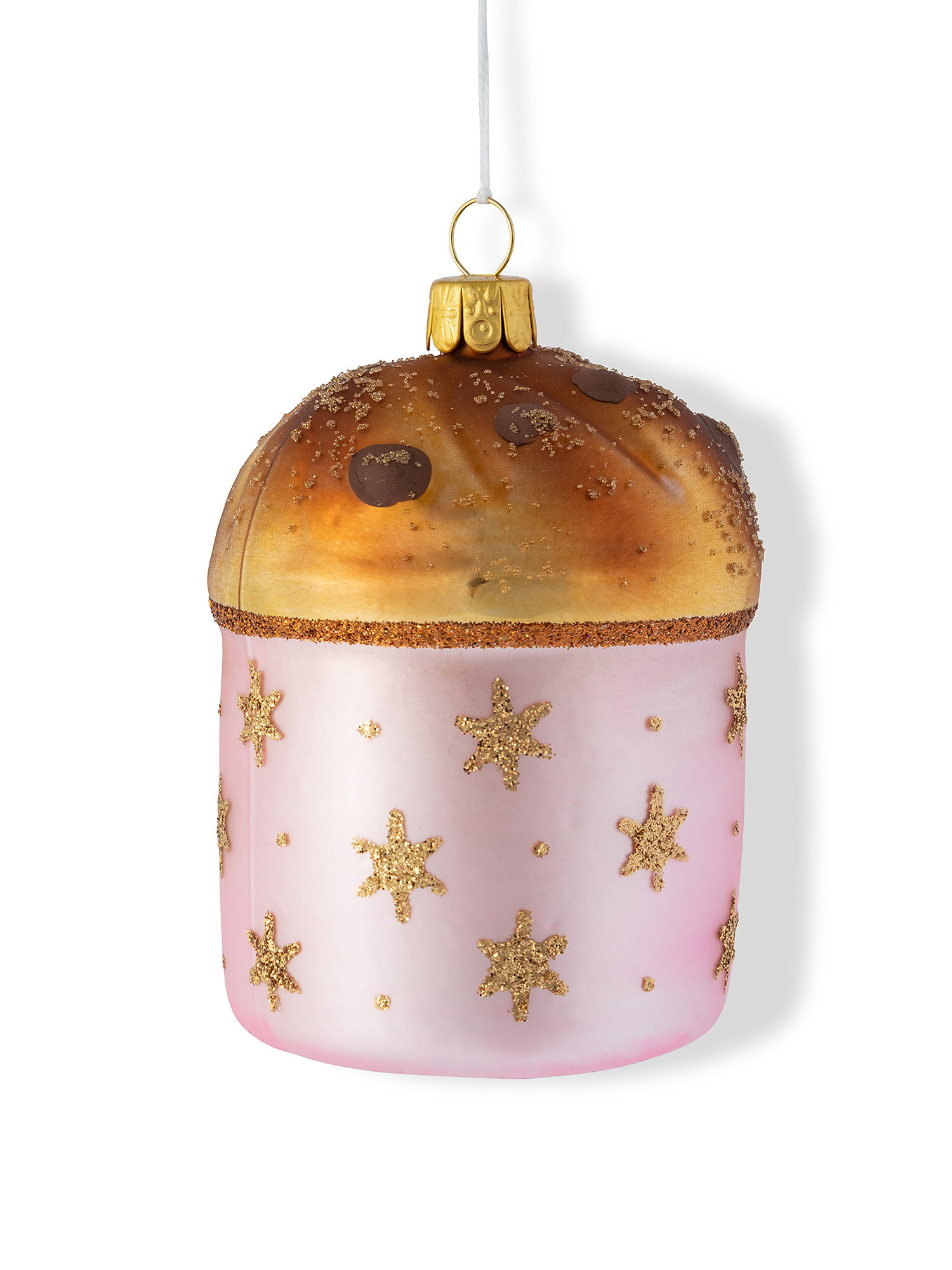Panettone tree decoration in mouth blown and hand decorated glass, Brown, large image number 1