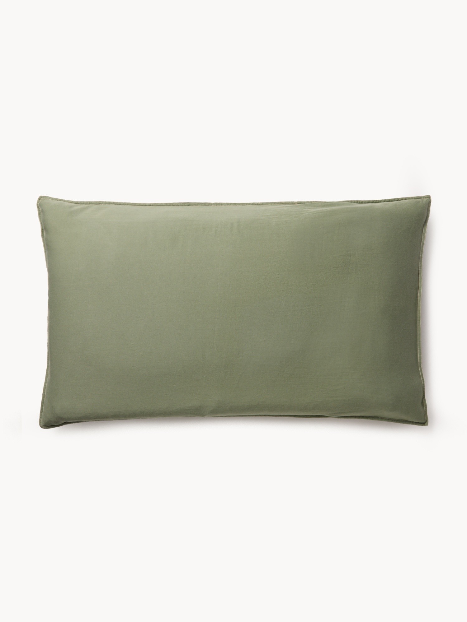 Plain washed cotton sateen pillowcase, Sage Green, large image number 0