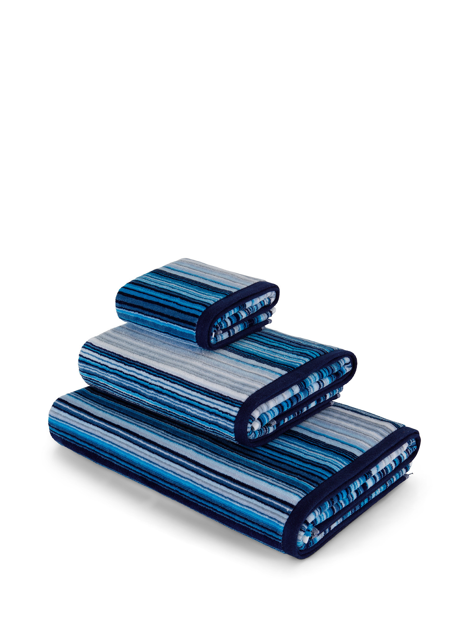 Asciugamano cotone velour motivo a righe, Blu, large image number 0