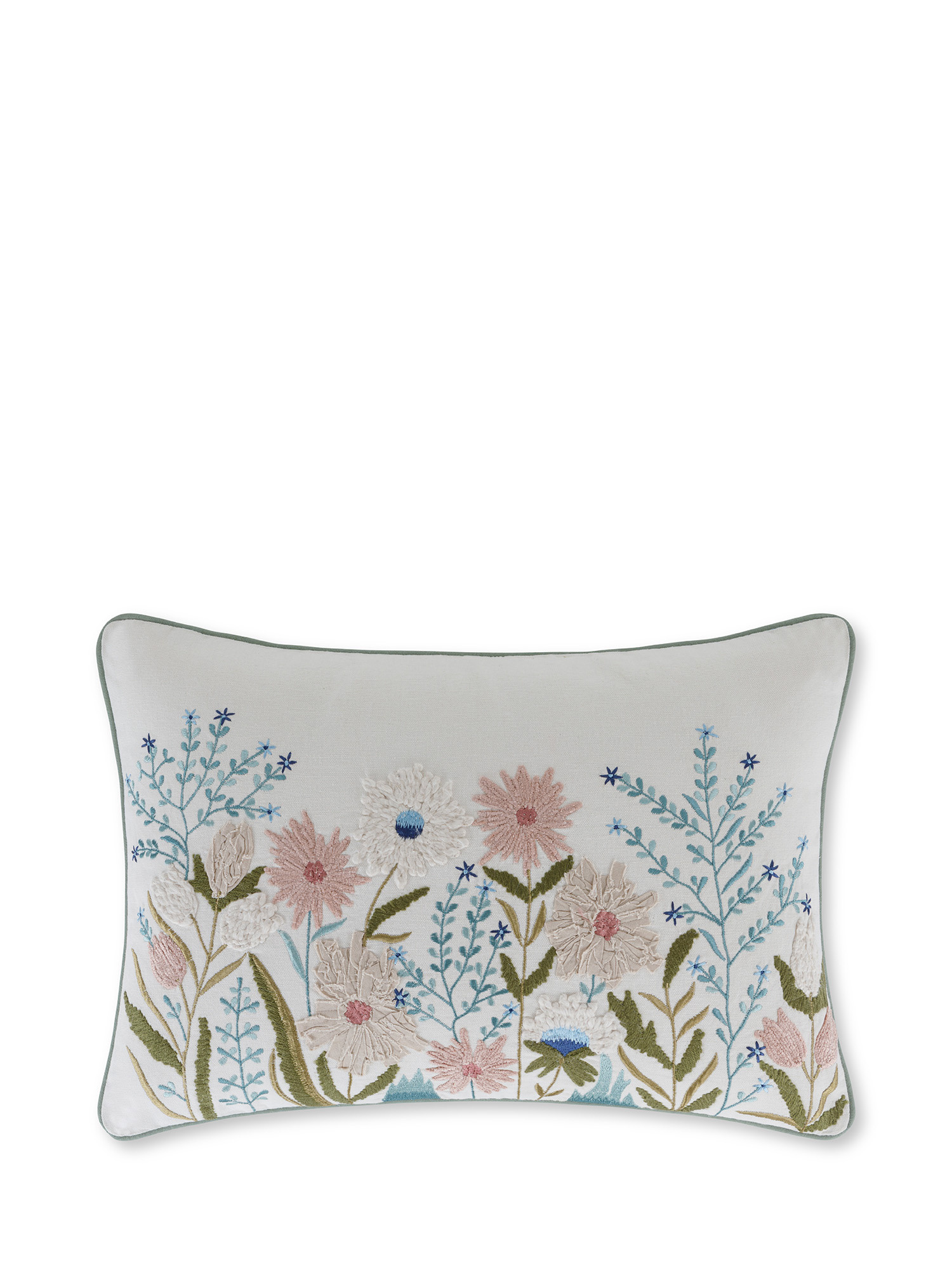 Cushion with embroidered flowers 35x50 cm, White, large image number 0