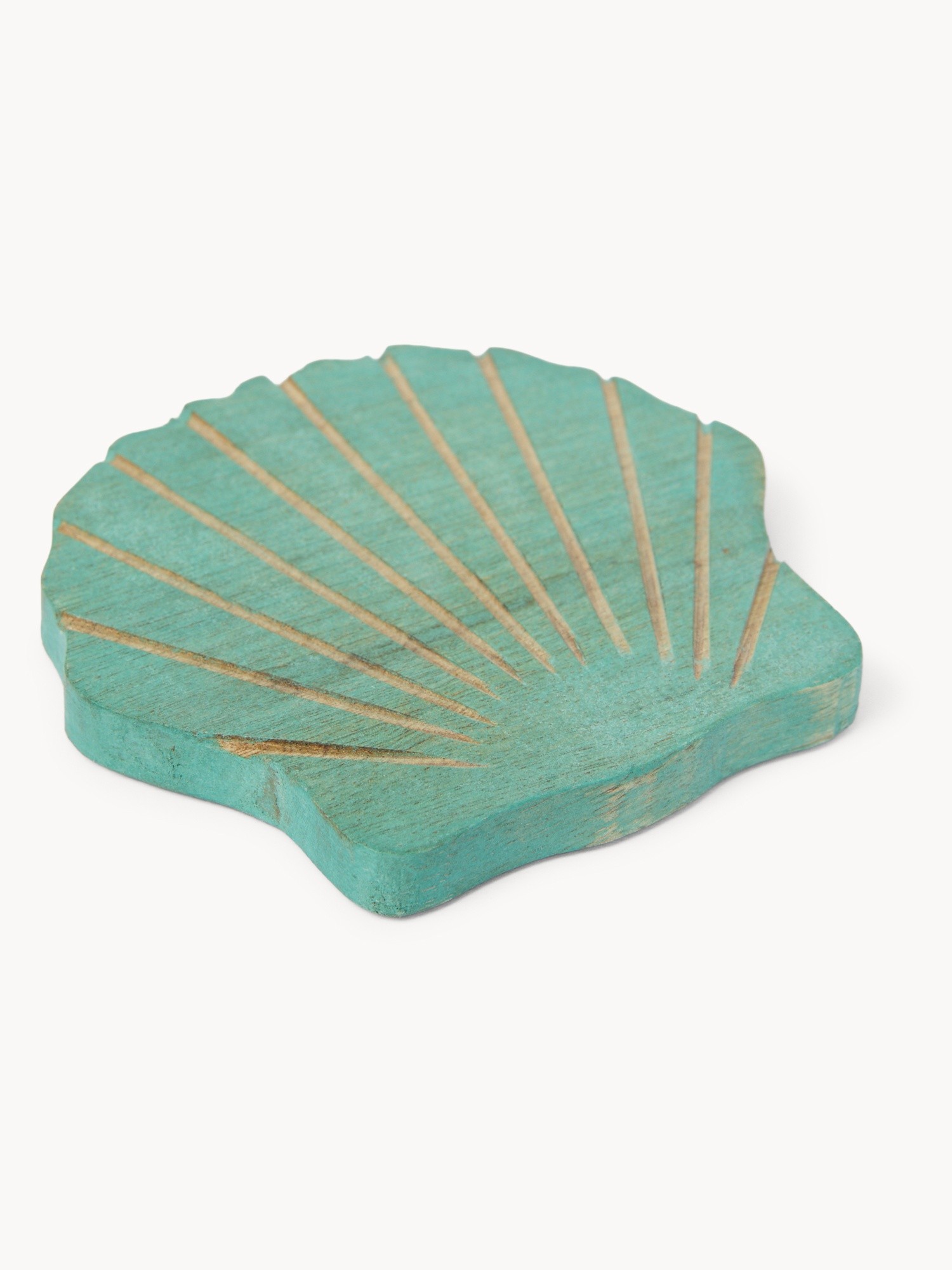 Set of 4 fan-shaped wooden coasters, Light Blue, large image number 0