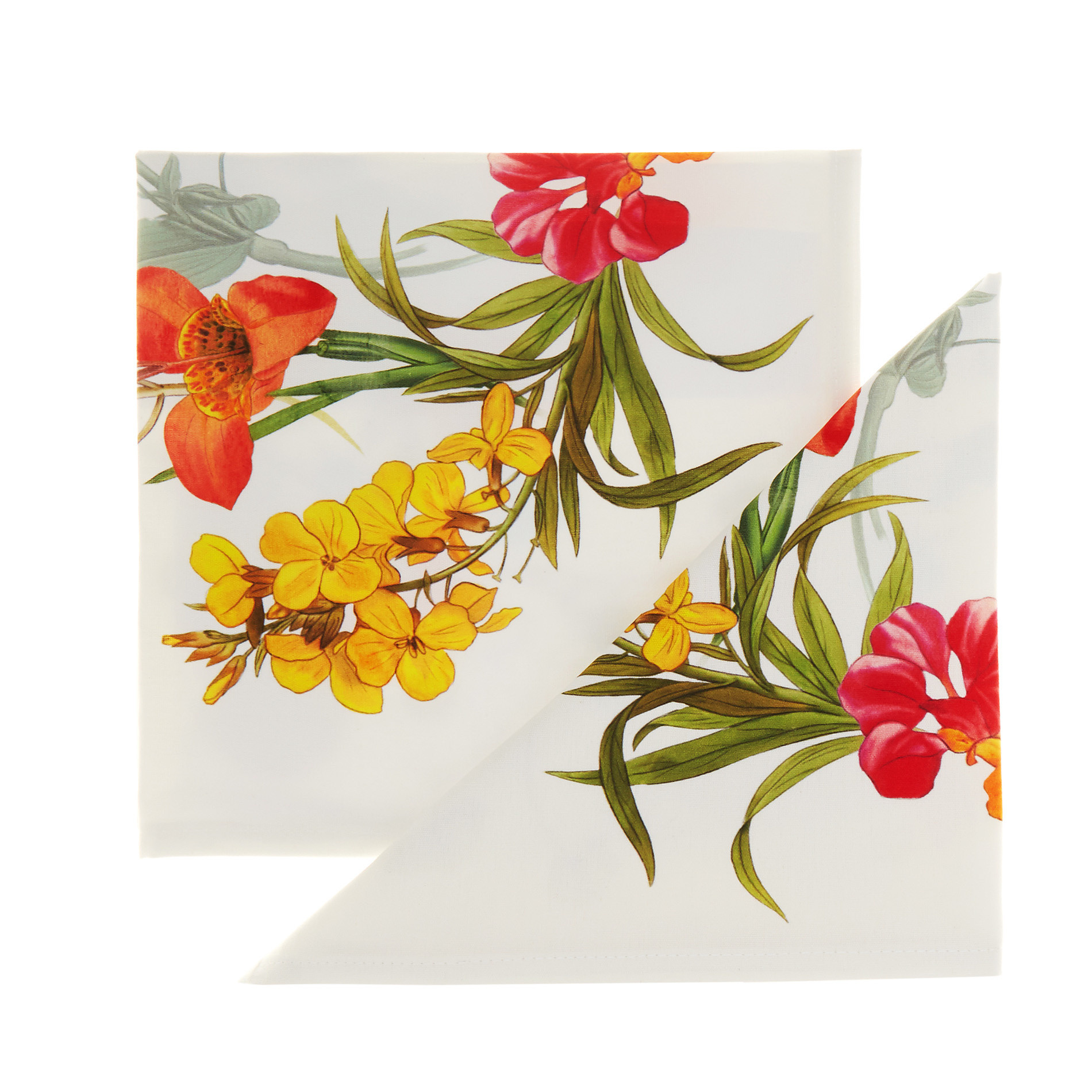 Set of 2 floral napkins in 100% cotton, White/Multicolor, large image number 0