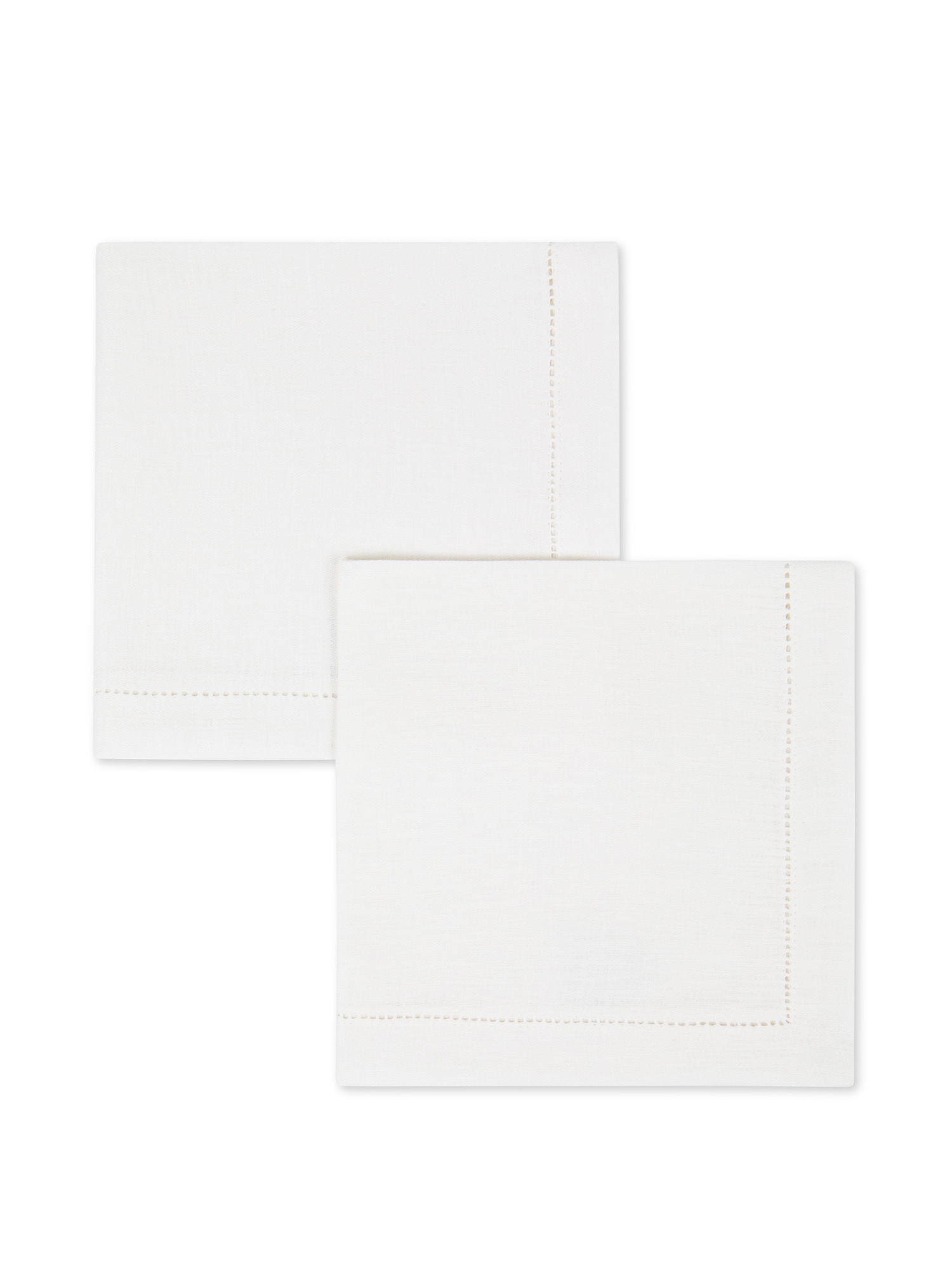 Set of 2 pure linen napkins with ajour hem, White, large image number 0