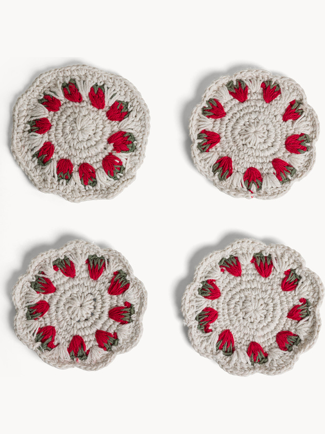 Set 4 sottobicchieri all'uncinetto in cotone