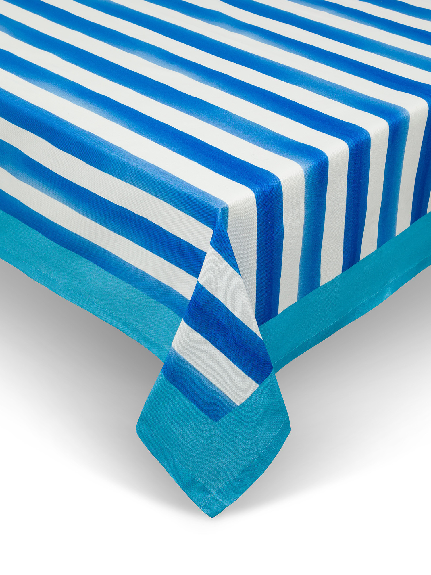 Placed print tablecloth in pure cotton and recycled cotton panama., White / Blue, large image number 0