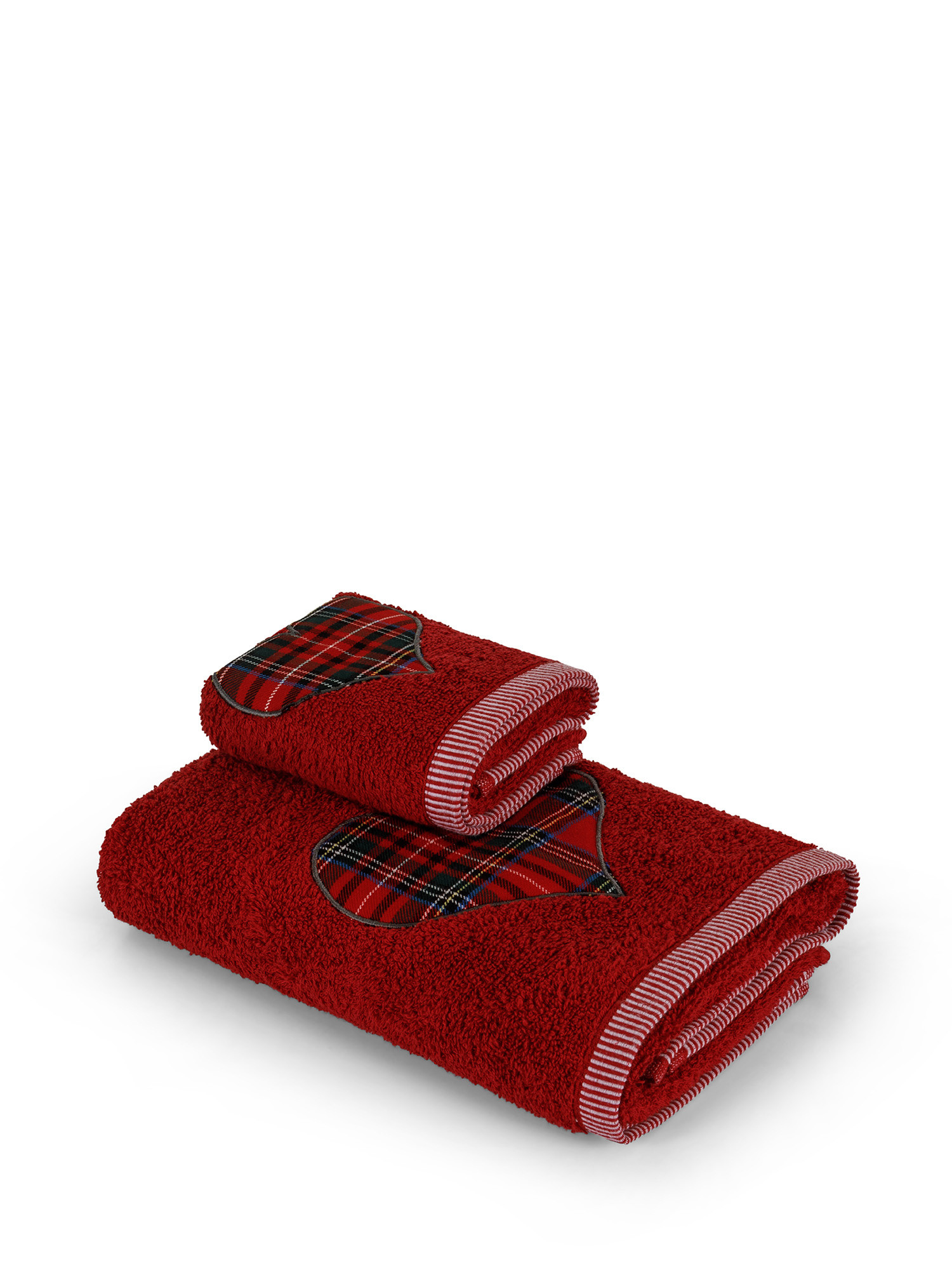 Set 2 asciugamani ricamo cuori, Red, large image number 1