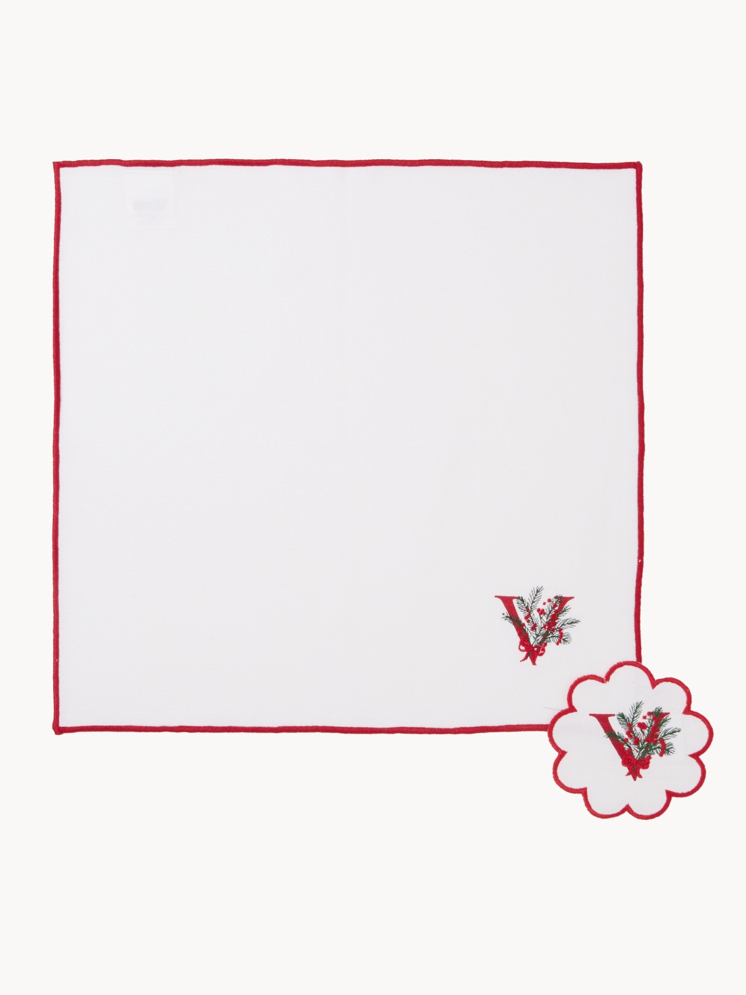 Napkin and coaster set with embroidered letter, Bianco Lettera V, large image number 0