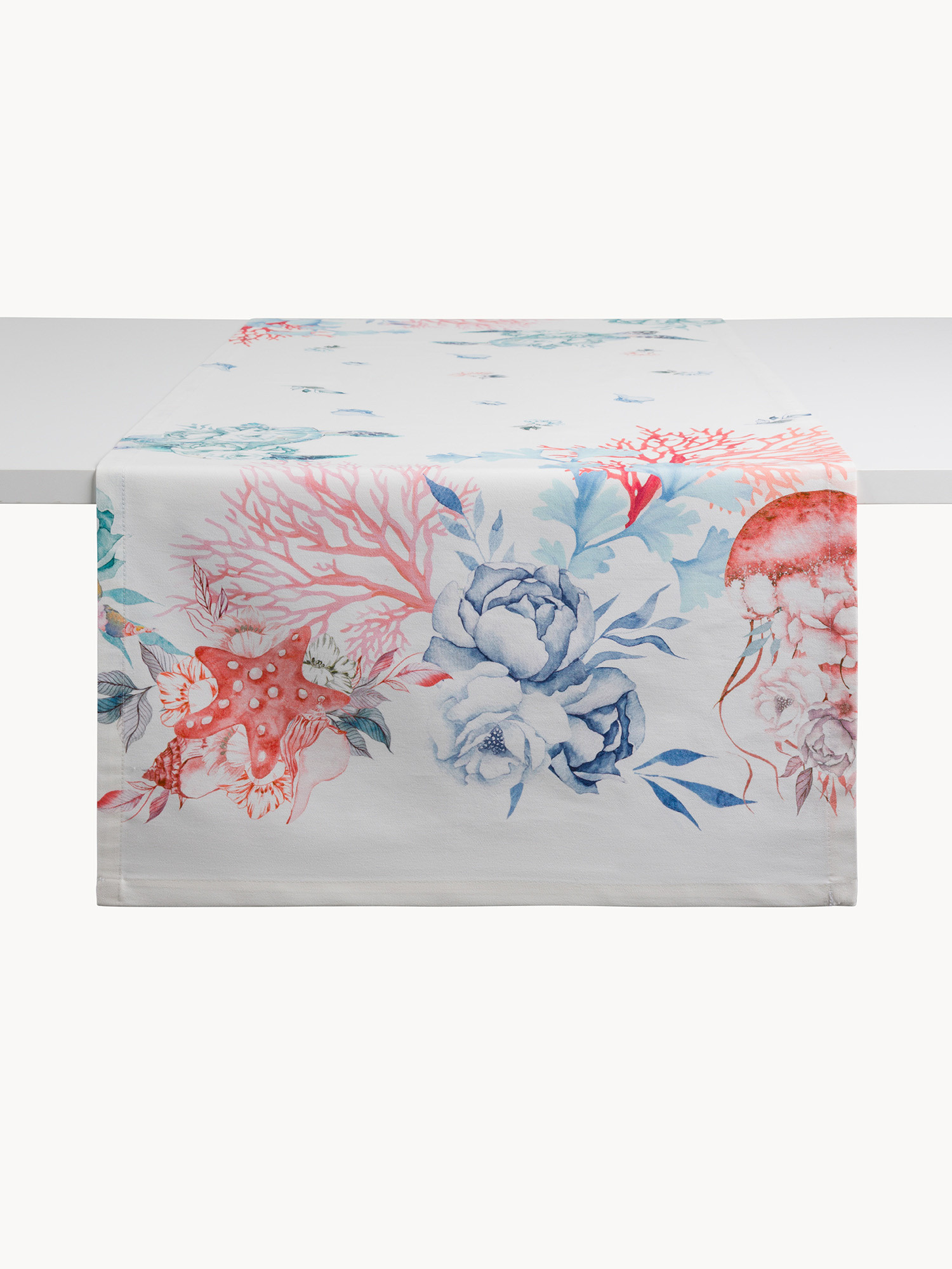 Runner in drill di cotone Jellyfish by Tessitura Randi, Bianco, large image number 1
