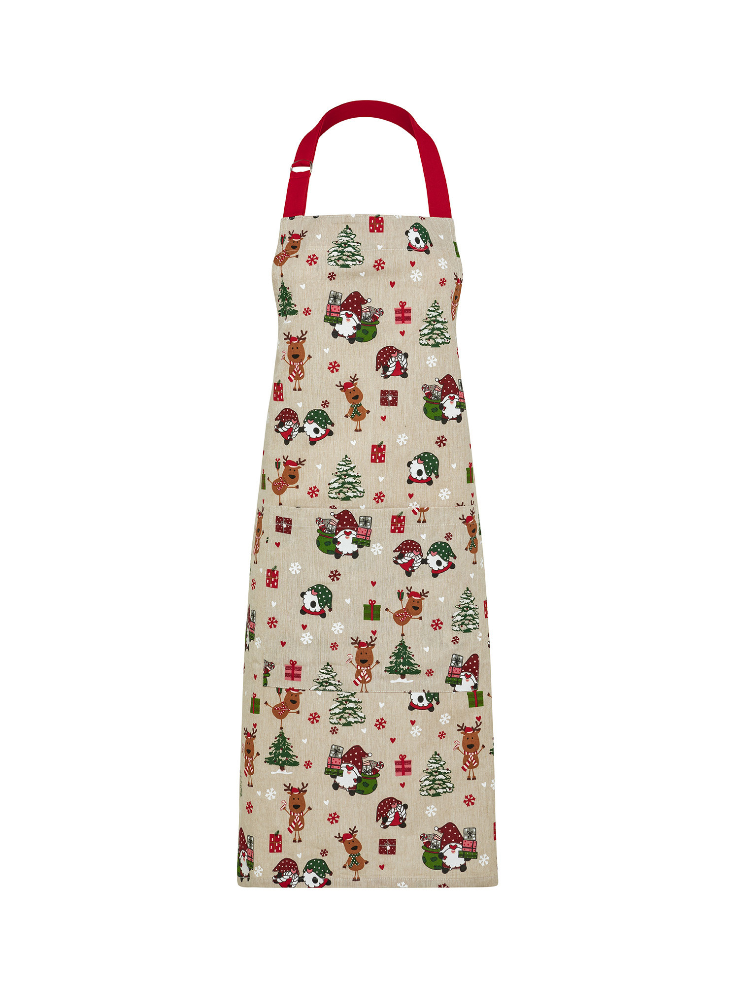 Christmas print cotton panama kitchen apron, Beige, large image number 0