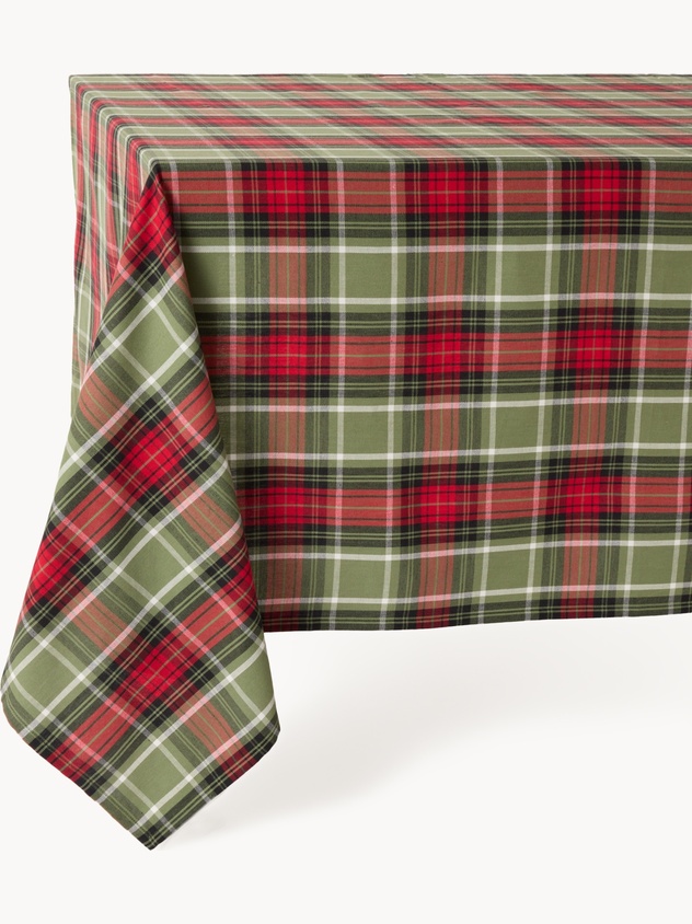 Yarn-dyed cotton twill tablecloth with tartan pattern