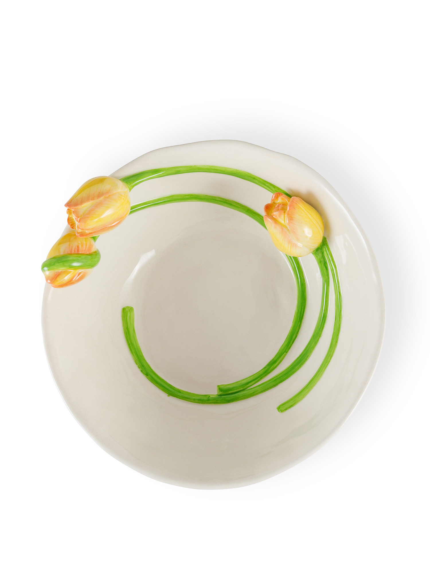 Ceramic bowl decorated with tulips, White, large image number 1