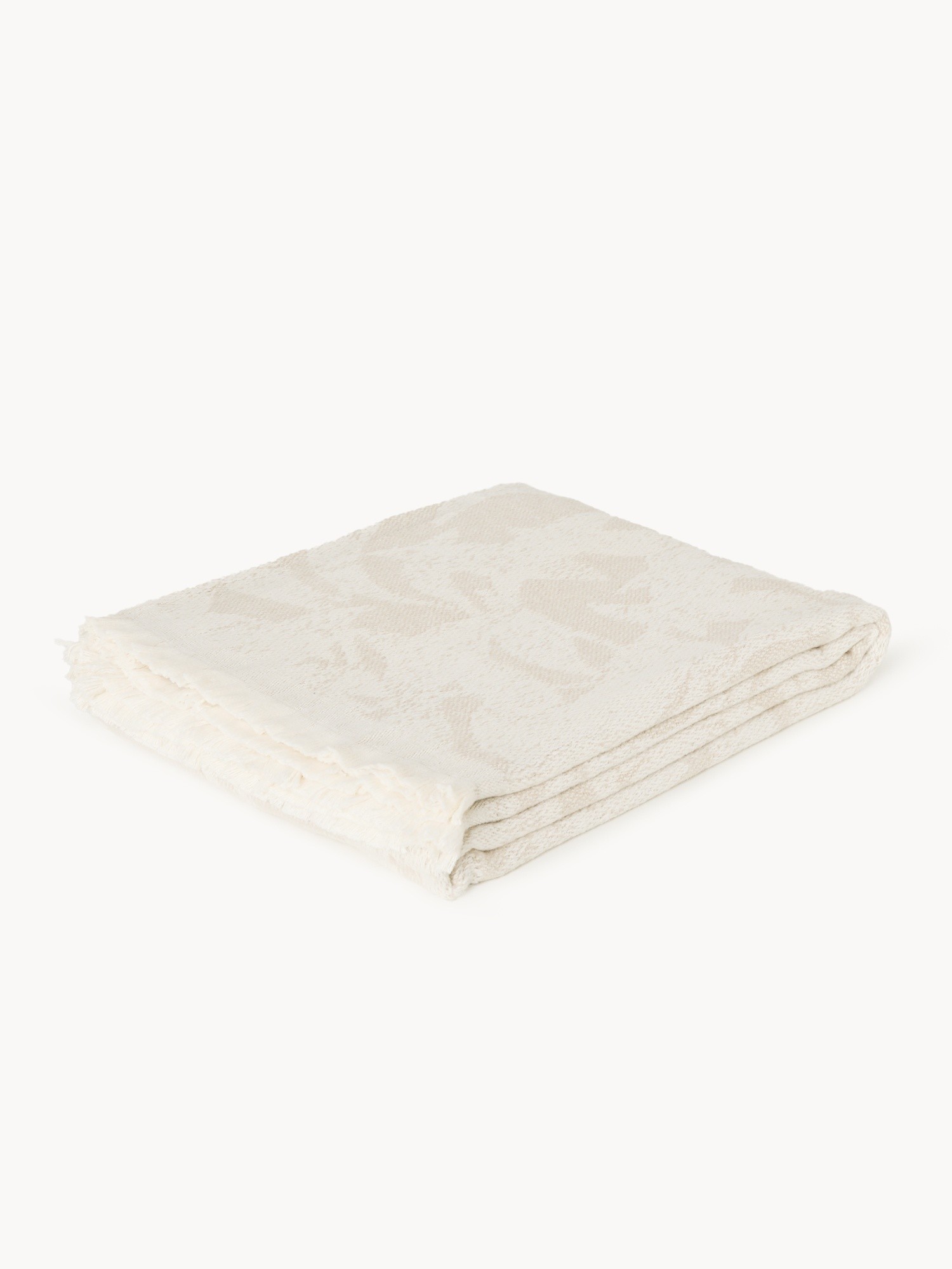 Leaf-patterned cotton throw, Beige, large image number 0