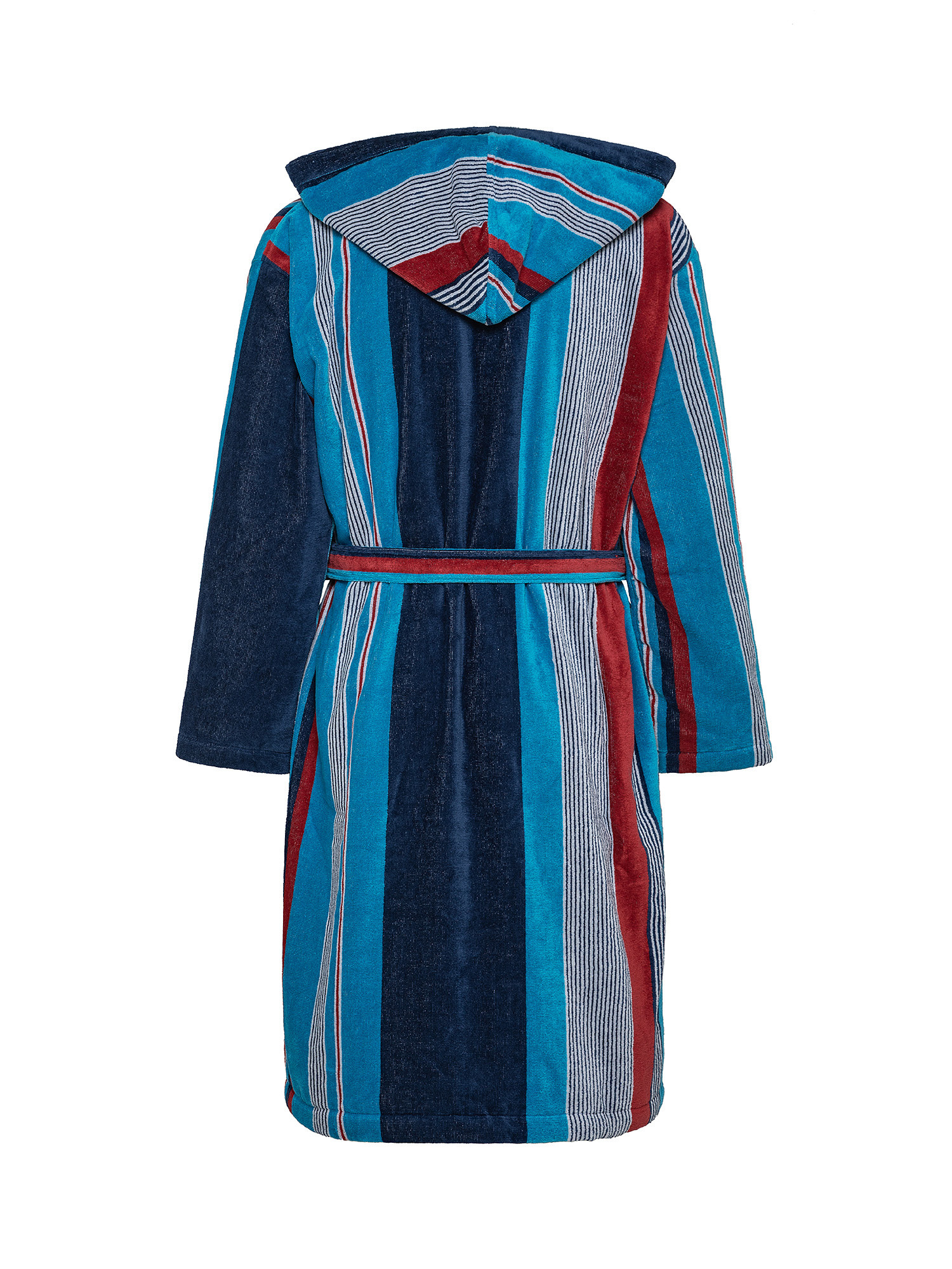 Cotton velor bathrobe with striped pattern, Blue, large image number 1