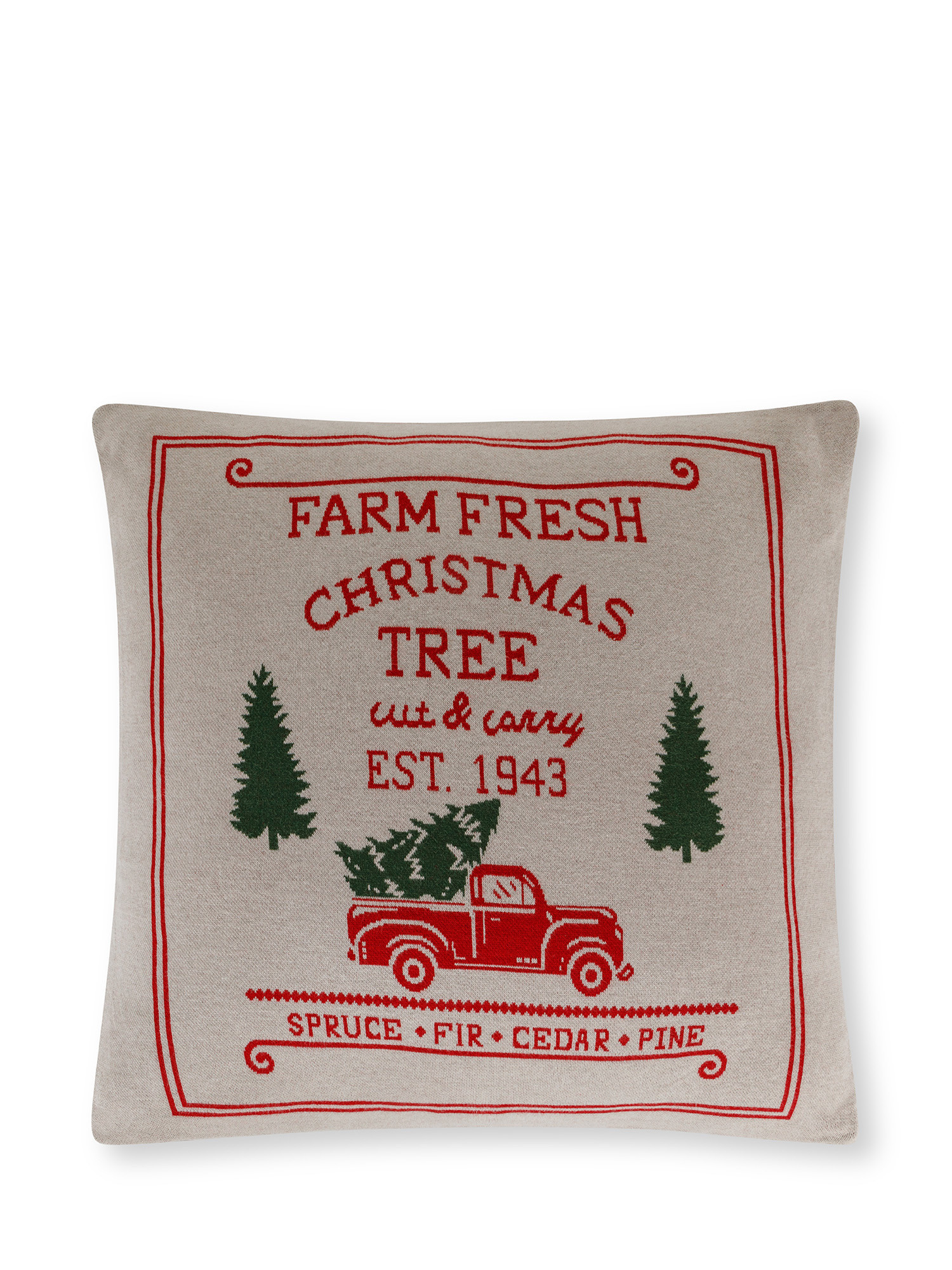 Jacquard knit cushion with machine with tree 45x45 cm, White, large image number 0