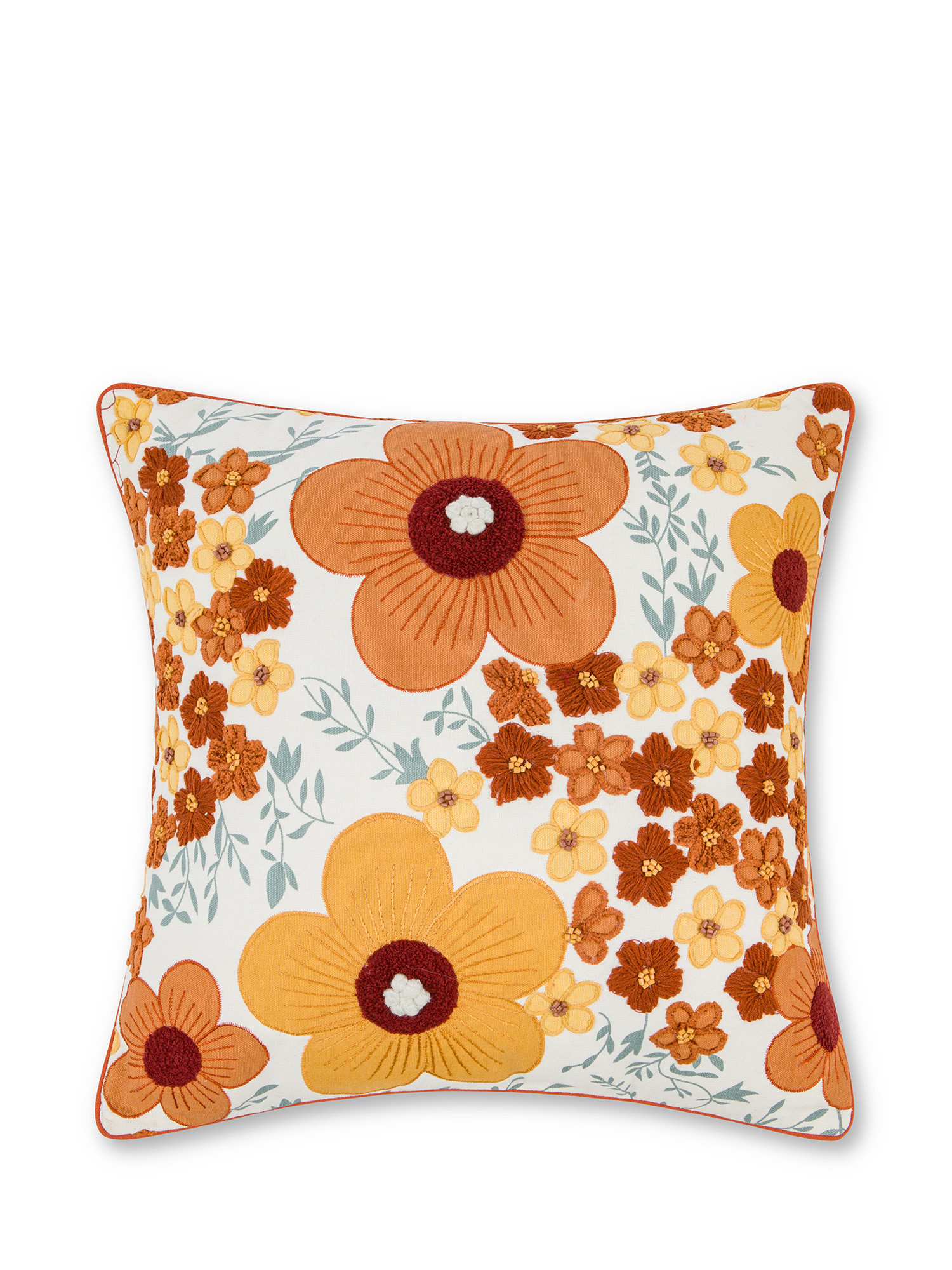 Embroidered cushion with flowers motif 45x45cm, Beige, large image number 0