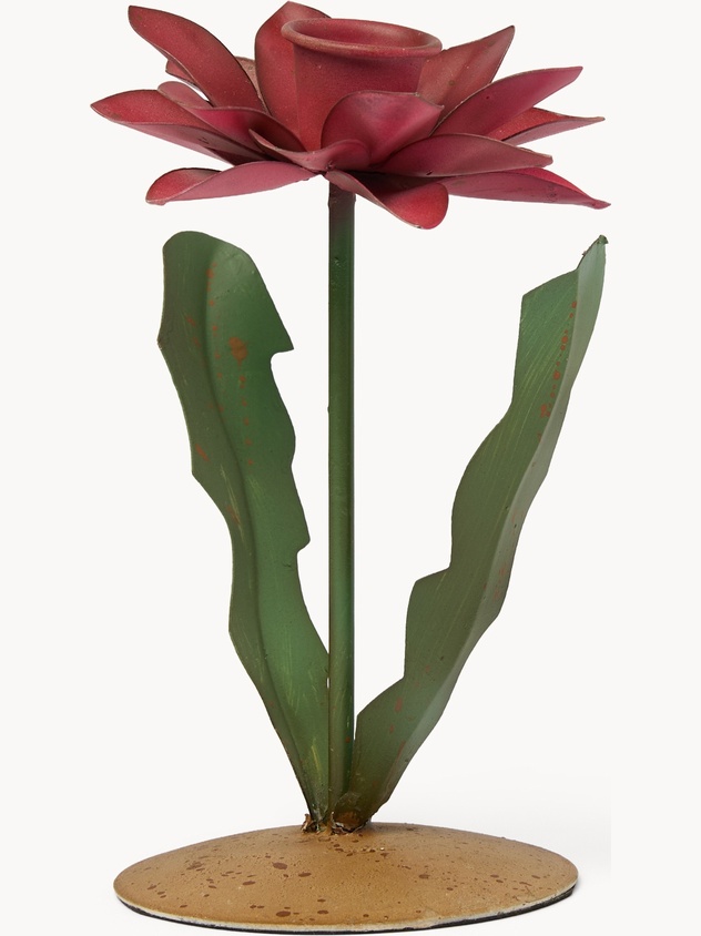 Handmade flower-shaped iron candlestick