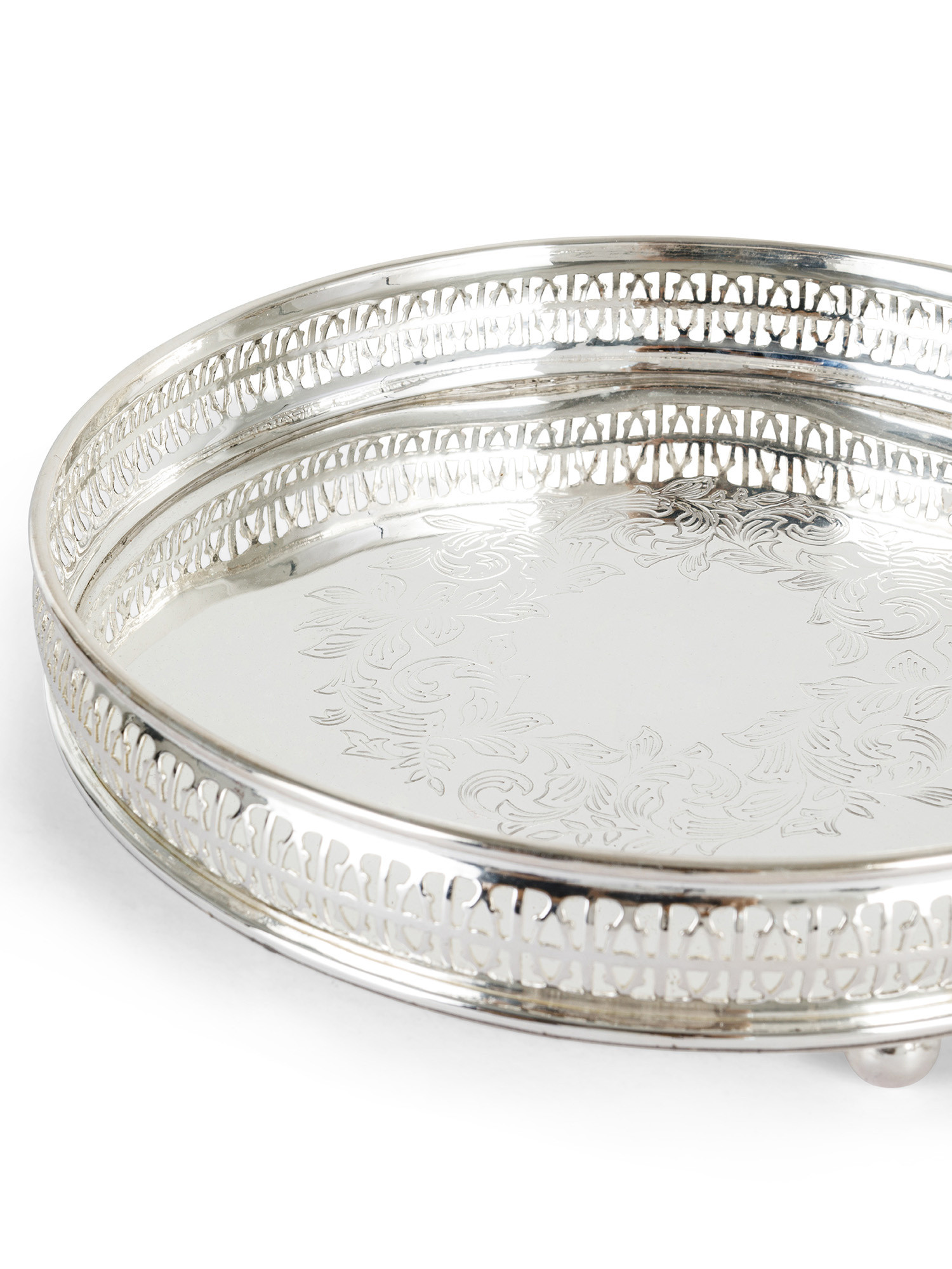 Round tray in silver plated brass, Silver Grey, large image number 1