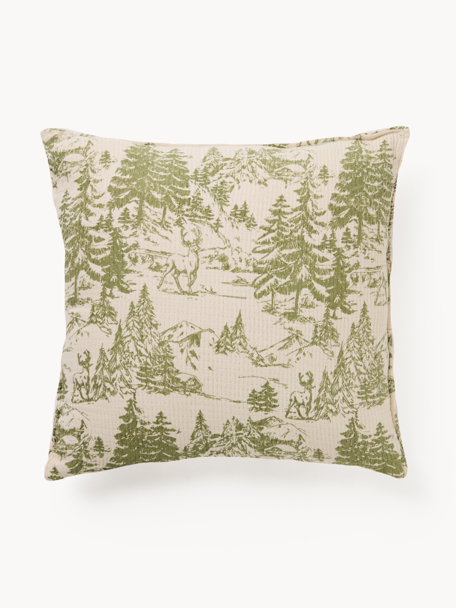 Cotton gauze cushion with Toile de Jouy pattern 50x50cm, Green, large image number 0