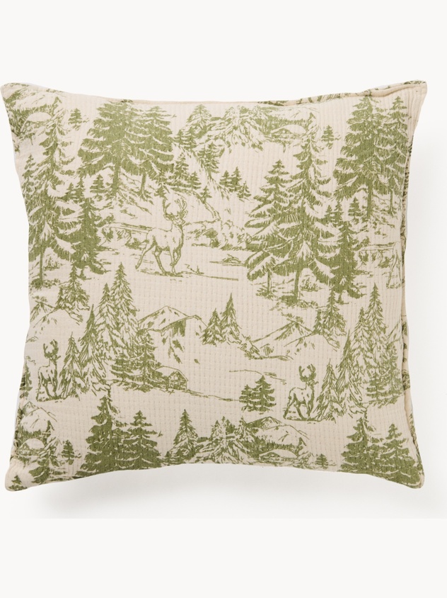 Cotton gauze cushion with Toile de Jouy pattern 50x50cm
