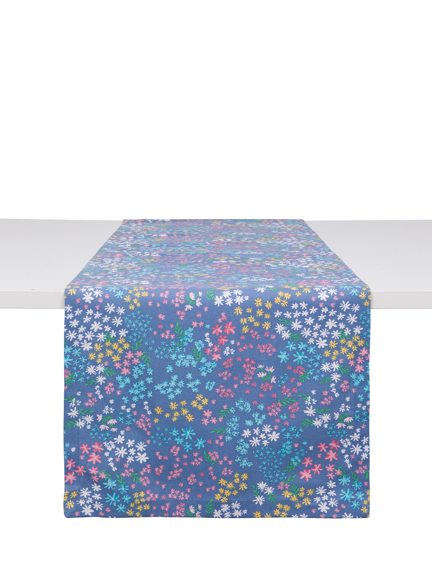 Pure cotton runner with flower print, Blue, large image number 0