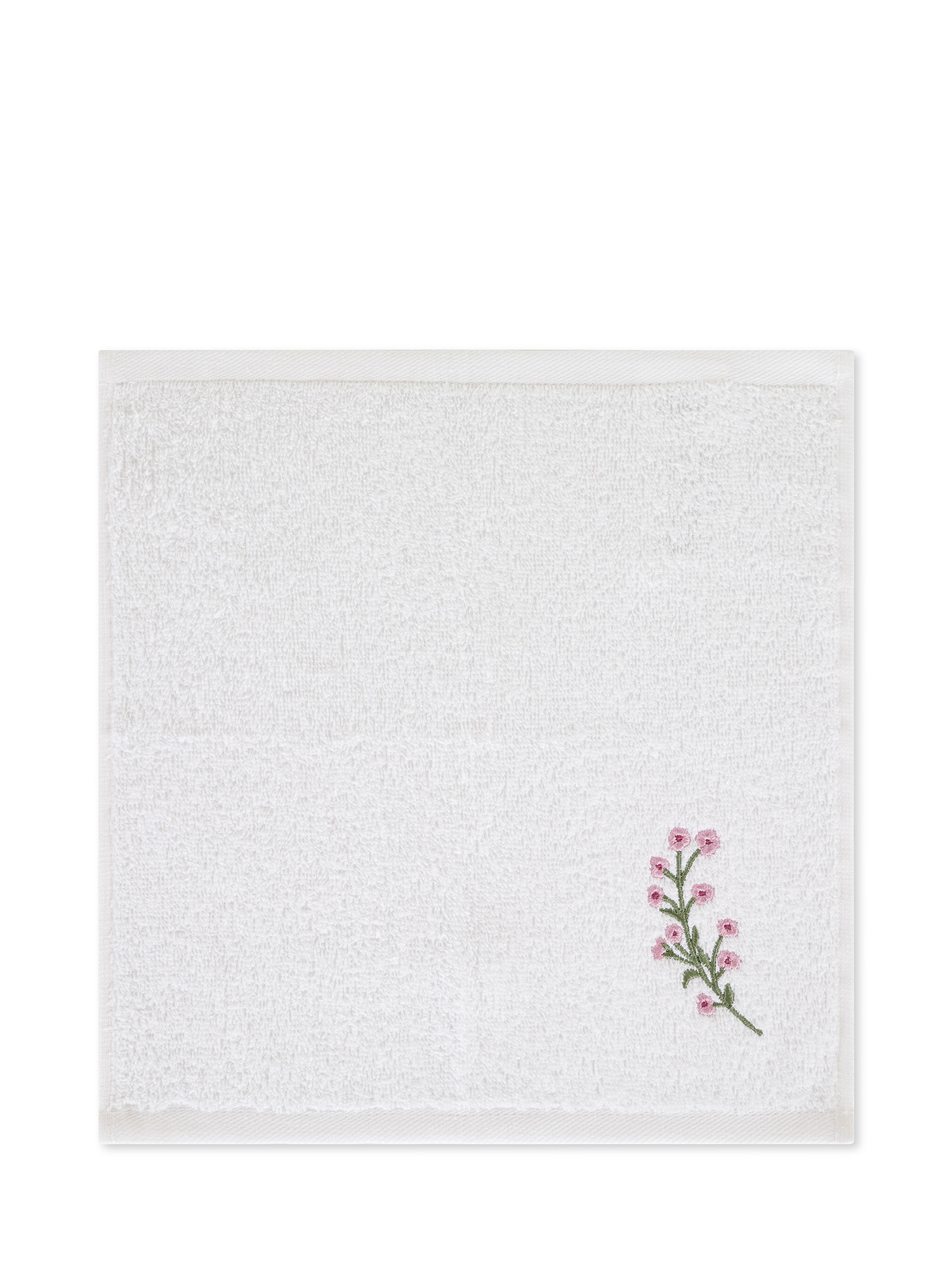 Set di 3 lavette in spugna di puro cotone tinta unita con ricamo floreale, Bianco, large image number 1