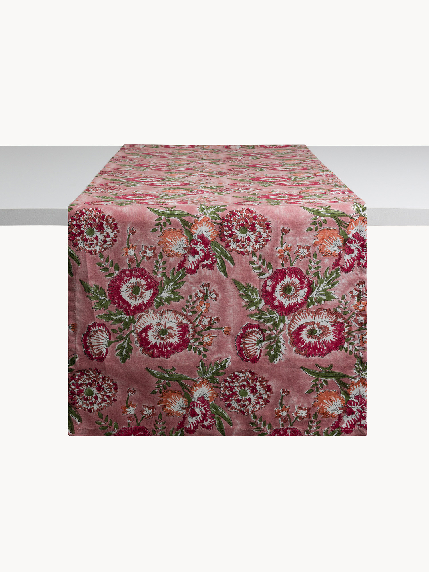 Pure cotton runner with floral block print, Multicolor, large image number 1