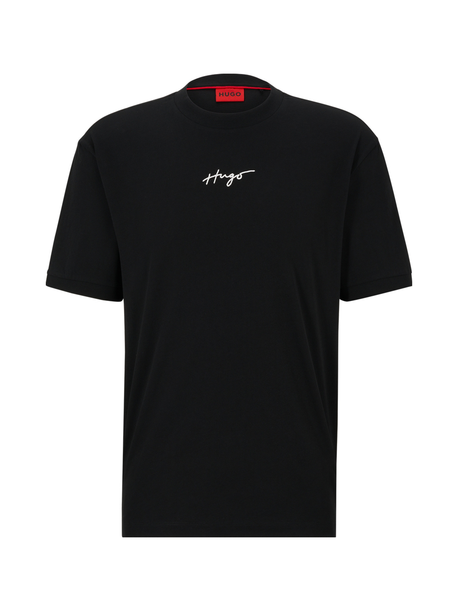 Hugo - T-shirt con logo ricamato in cotone, Nero, large image number 0