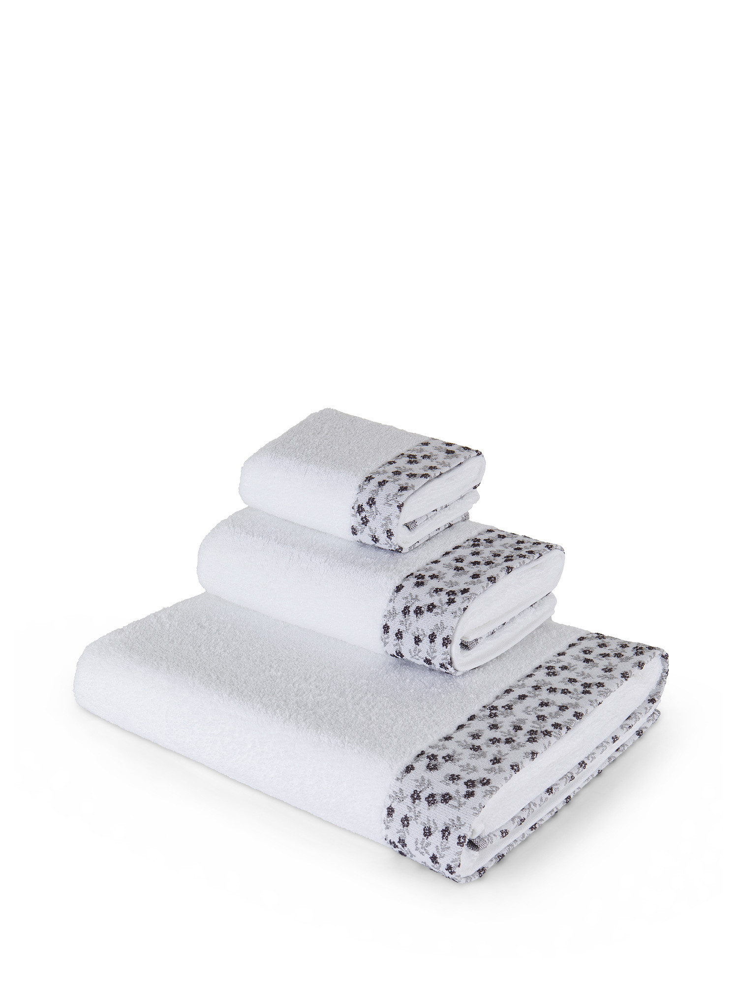 Asciugamano spugna di cotone bordo floreale, Bianco, large