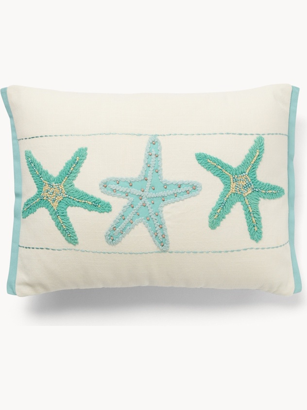Cotton cushion with starfish embroidery,35x50cm - Introductory price