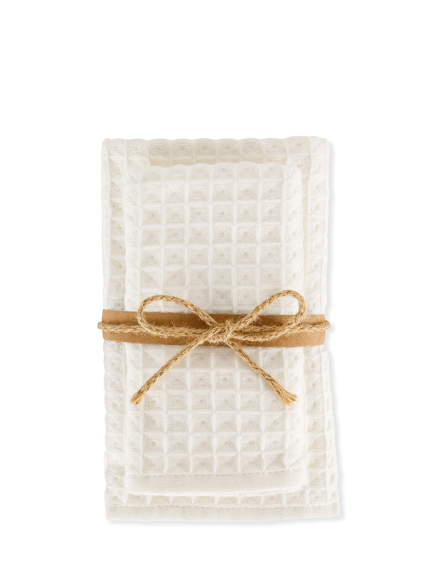 Set of 2 solid color honeycomb cotton towels, White, large image number 0