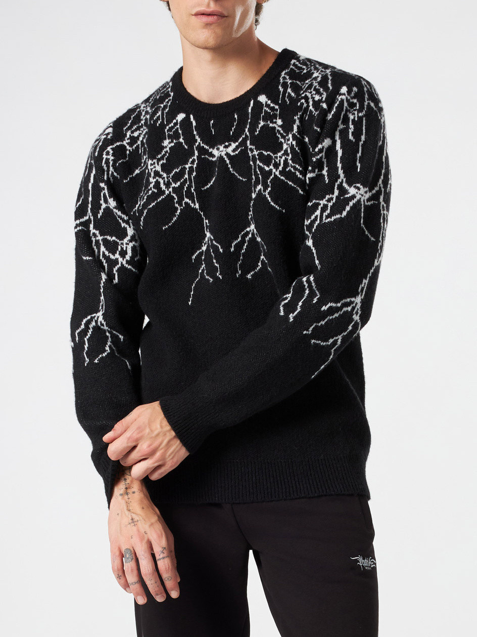 Phobia - Lightning bolt sweater, Black, large image number 1