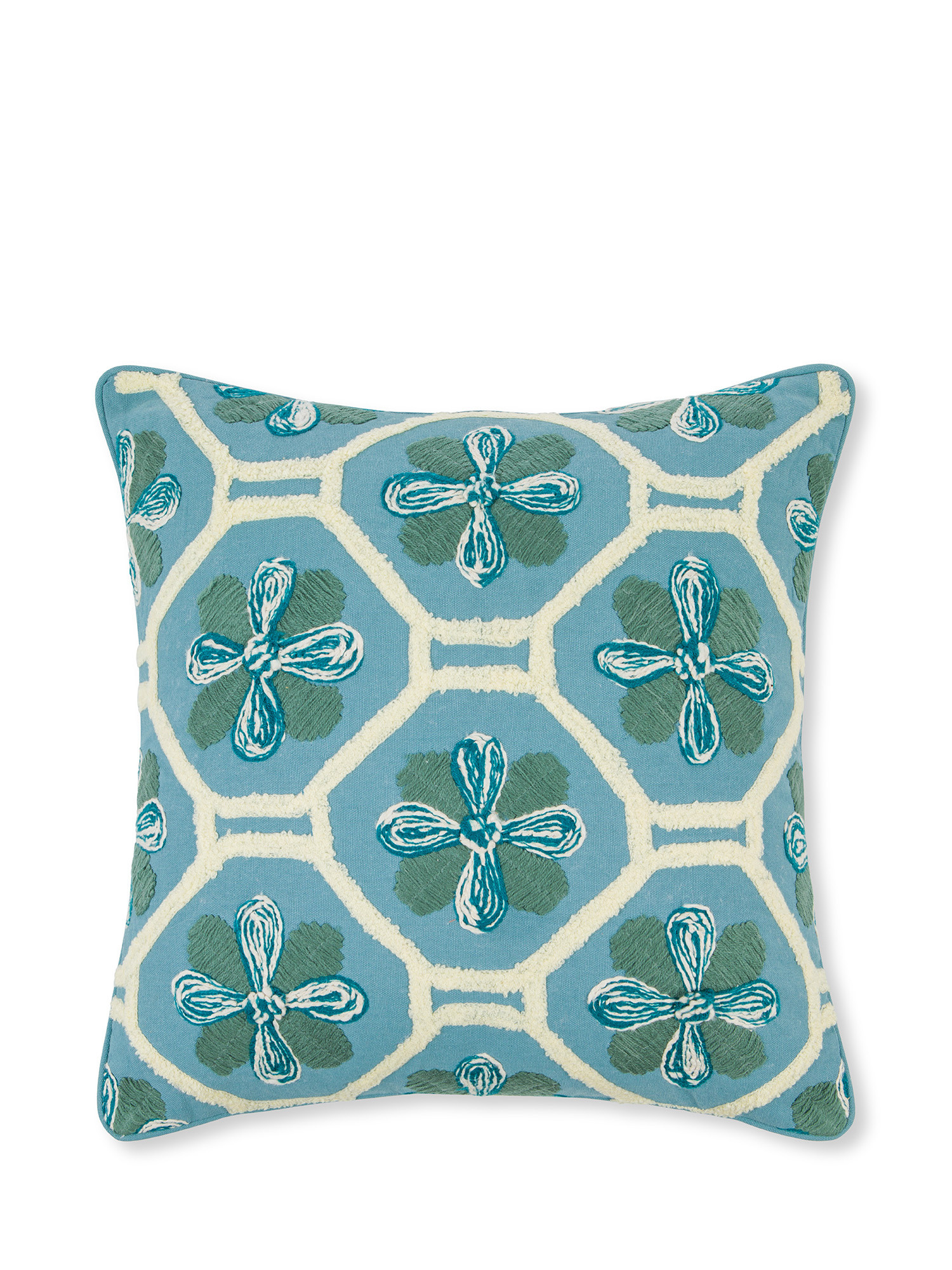 Embroidered cushion with majolica motif 45x45cm, Light Blue, large image number 0