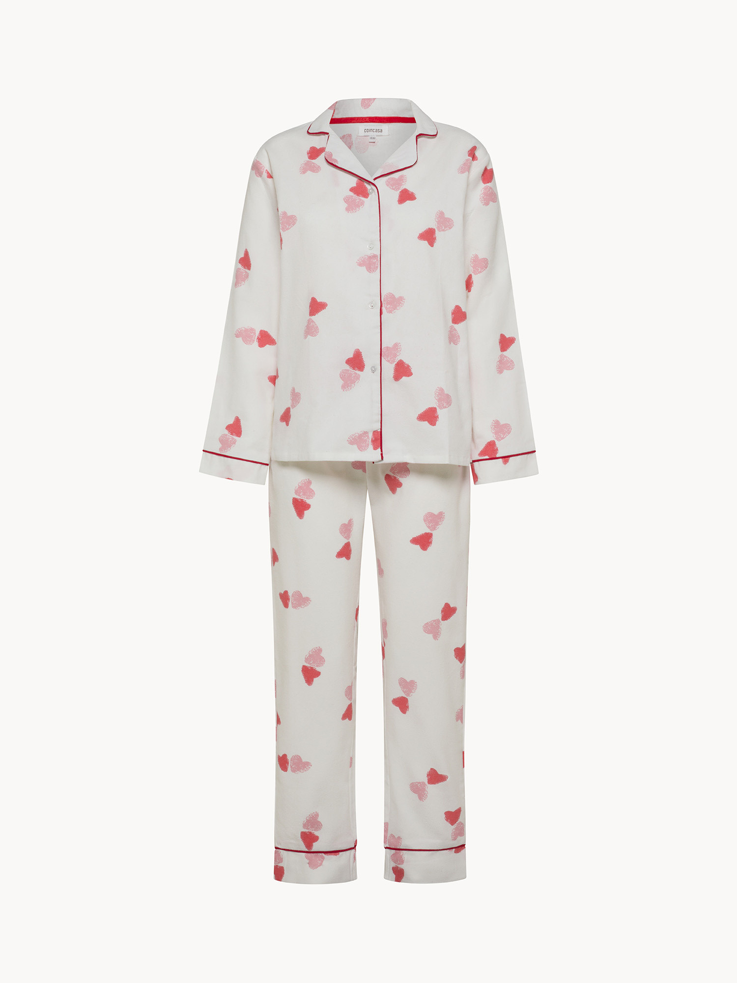 Heart-pattern flannel pajamas, Multicolor, large image number 0